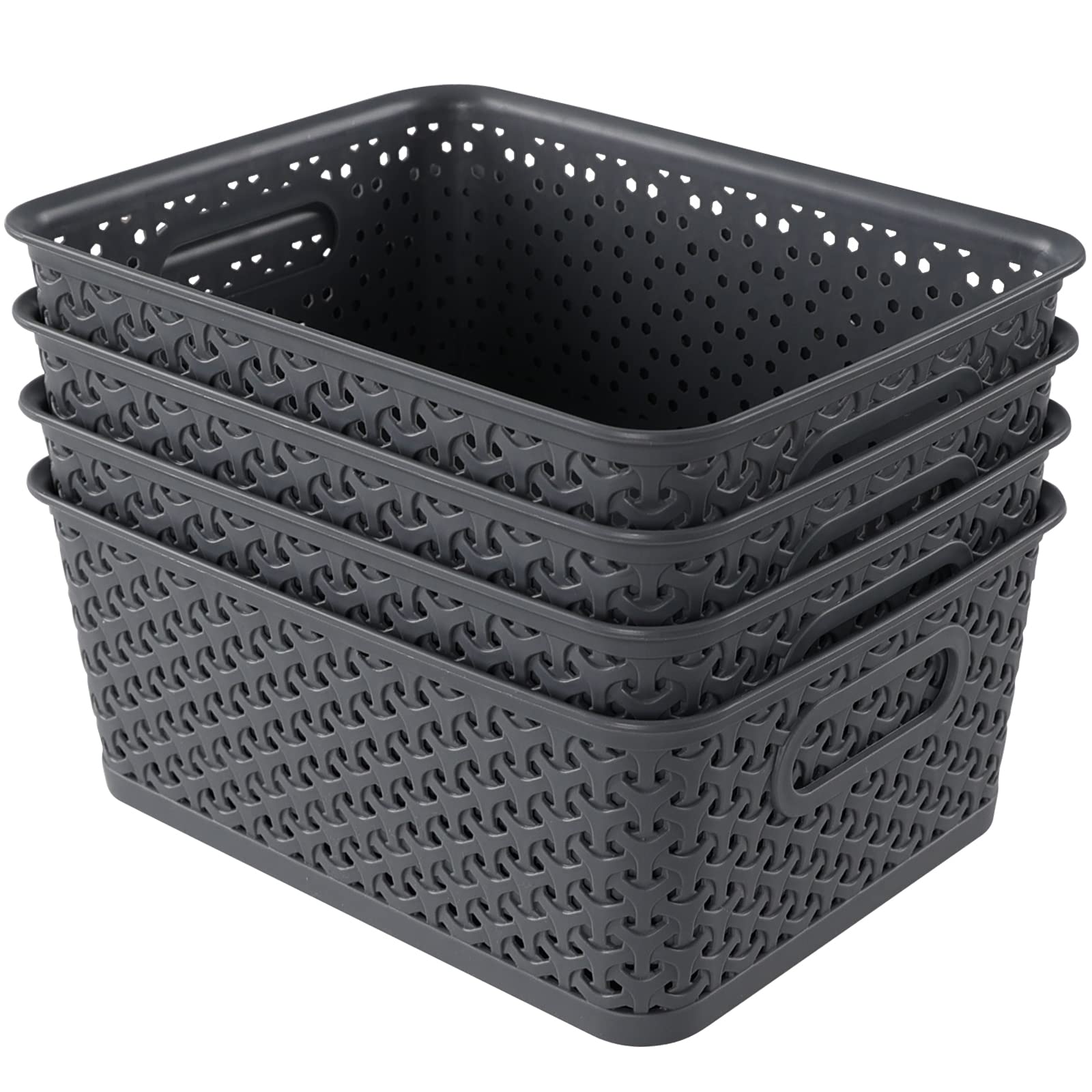 Plastic Woven Storage Baskets Grey - 4 Pack, 9.91
