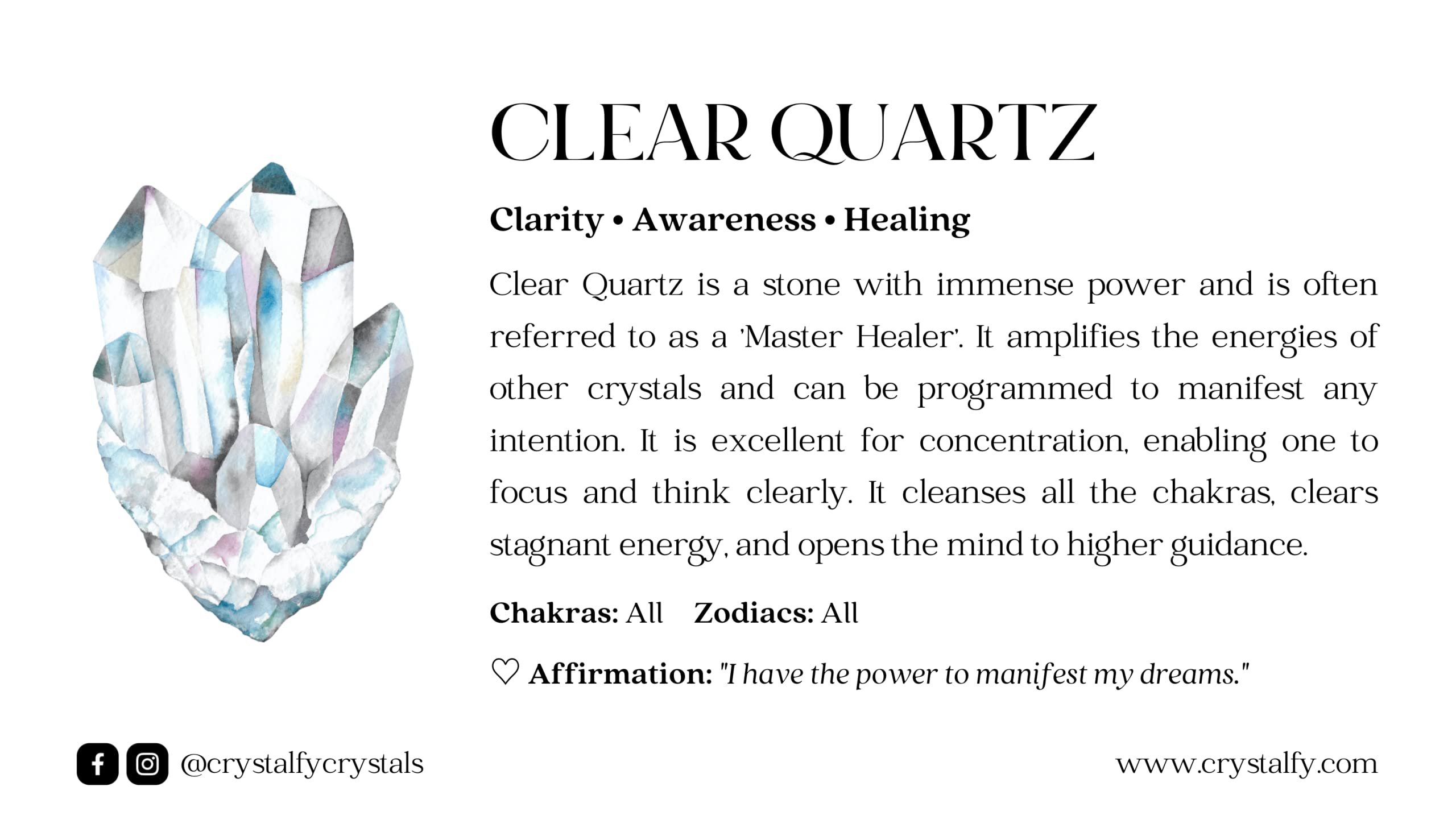 CRYSTALFY Clear Quartz Phone Grip Holder with Expanding Kickstand - Natural Gemstone Swappable Top for iPhone, iPad, Kindle & Mobile Devices - Perfect for Hands-Free Viewing, Gaming & Video Calls