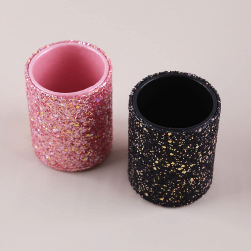 FRCOLOR Glitter Makeup Brush Holder Organizer - PU Sequin Pen & Pencil Cup, Cosmetic Storage Box for Dresser, Vanity & Office Desk (Black) | Perfect for Makeup Brushes, Pens, Cosmetics & Desk Organization
