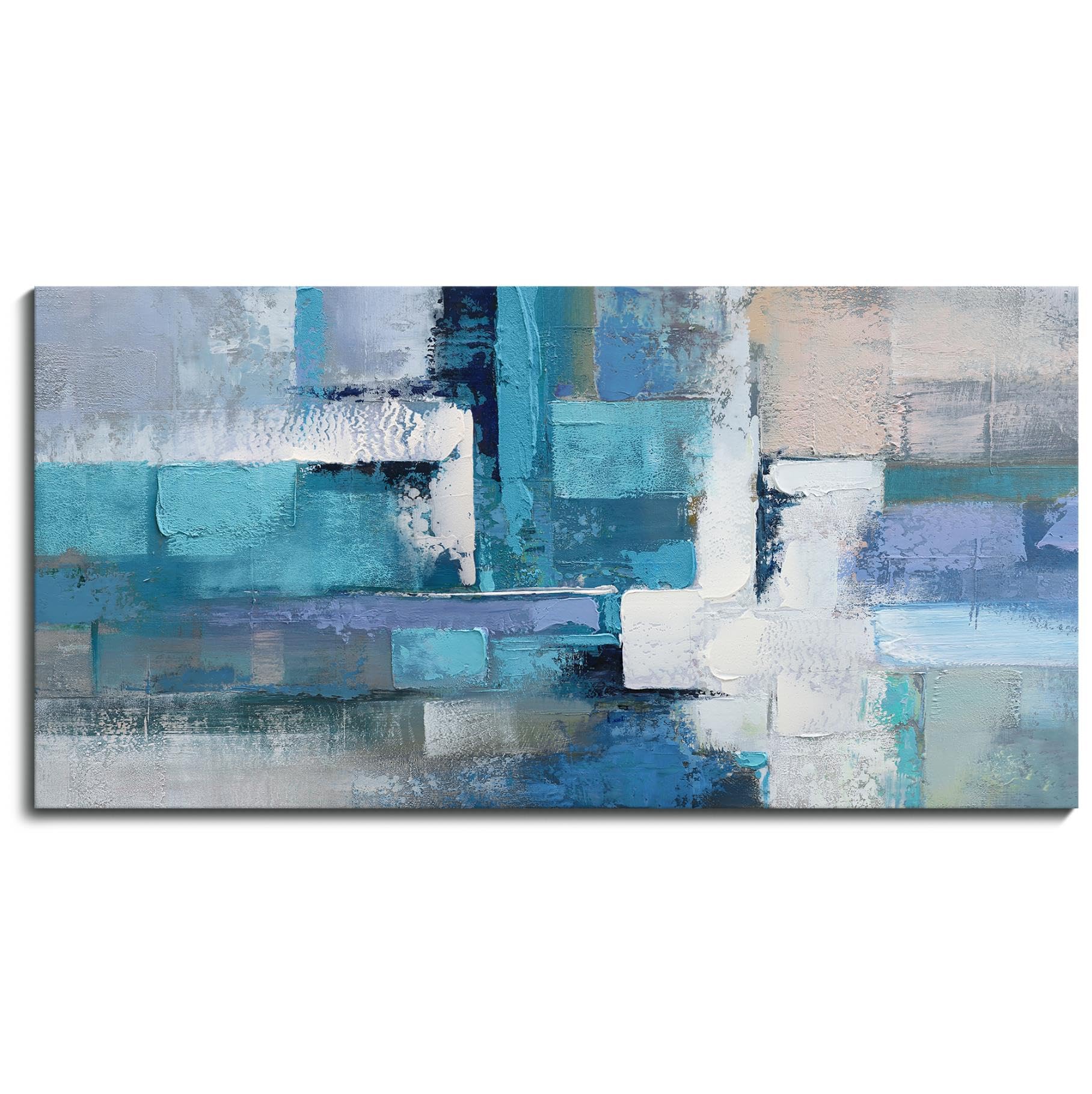 Blue Abstract Canvas Wall Art - Large Modern Wall Decor for Living Room, Bedroom & Office (29x58 Inches) | Handmade Blue Abstract Painting for Home & Office Interior Design