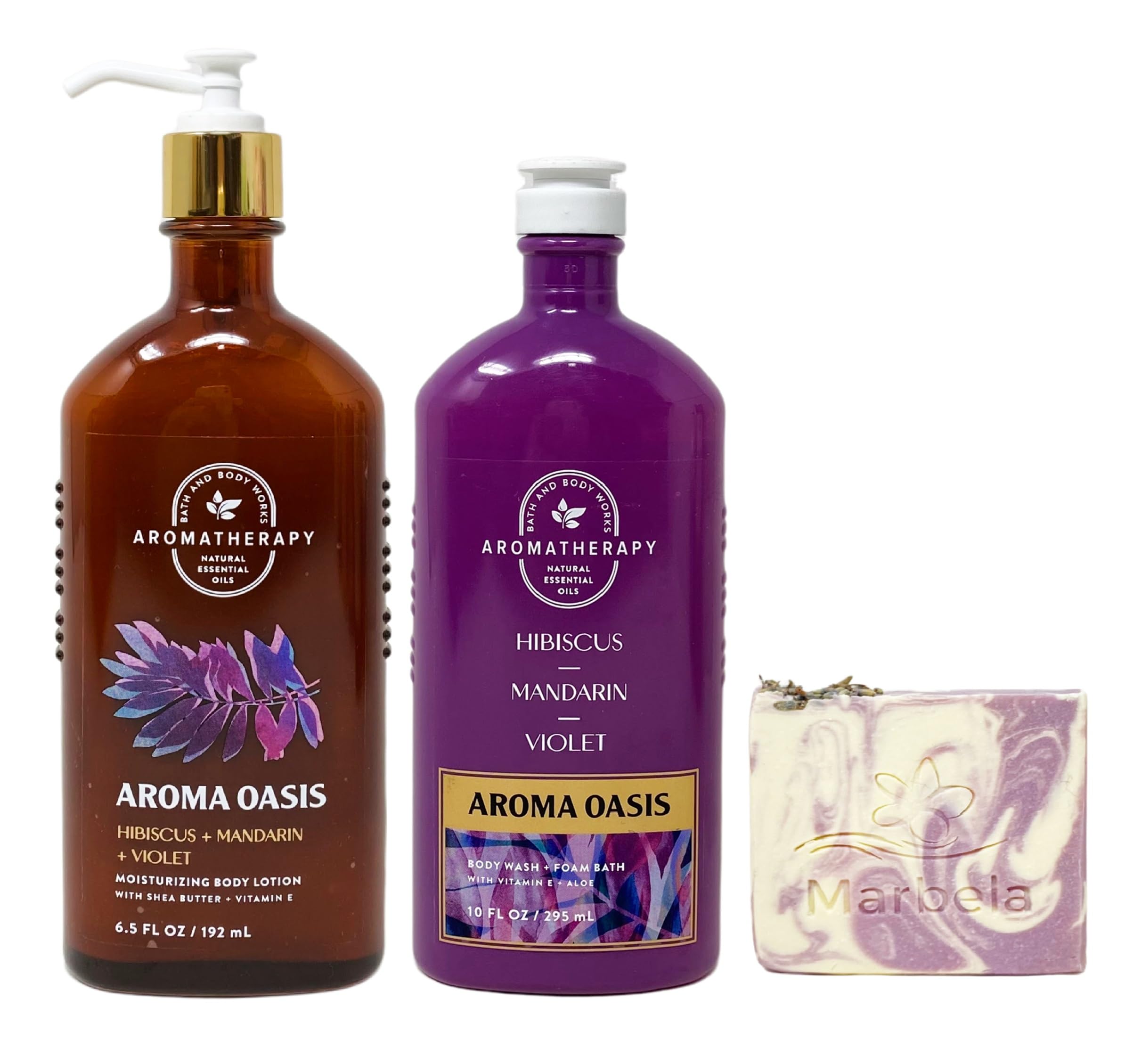 Bath & Body Works Hibiscus Mandarin Violet Duo Gift Set - Full Size Body Lotion, Body Wash & Foam with Lavender Dream Bar Soap | Relaxing Bath & Shower Essentials for Self-Care & Gifts