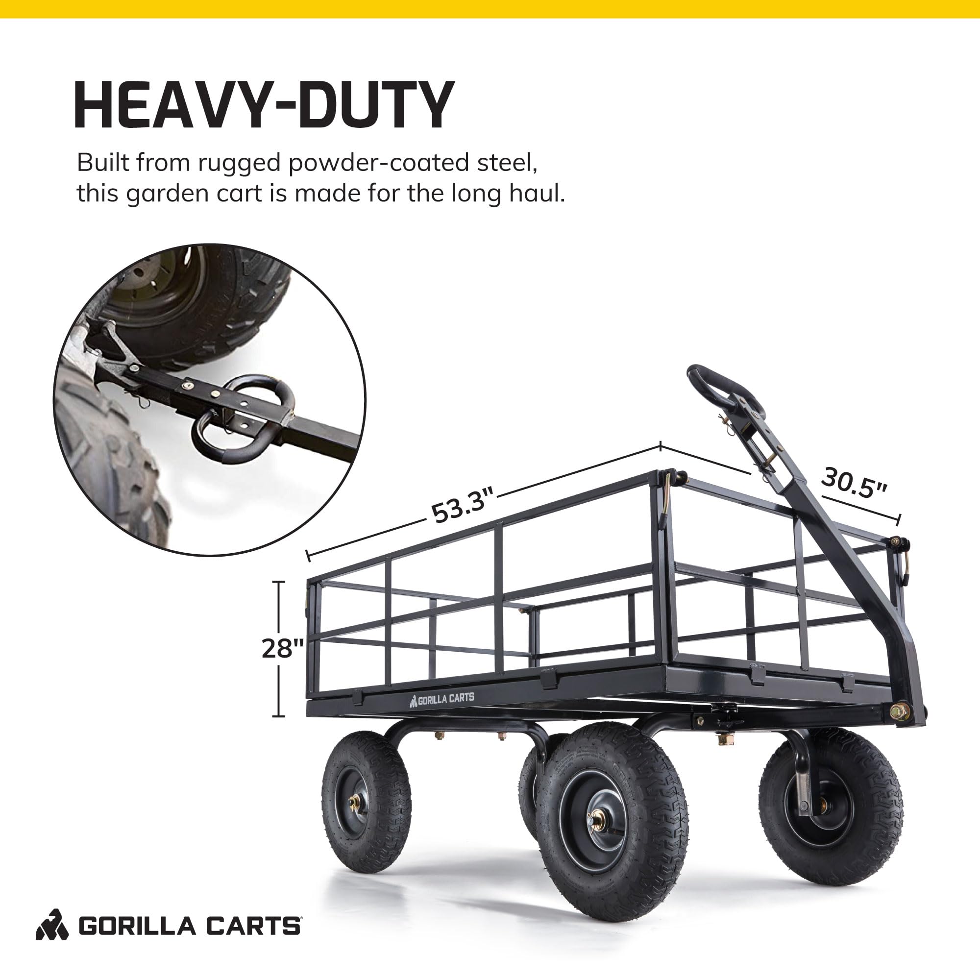 Heavy Duty Gorilla Carts Utility Wagon - 1200 LB Capacity All Terrain Garden Cart for Outdoor Work, Landscaping & Yard Hauling - Black
