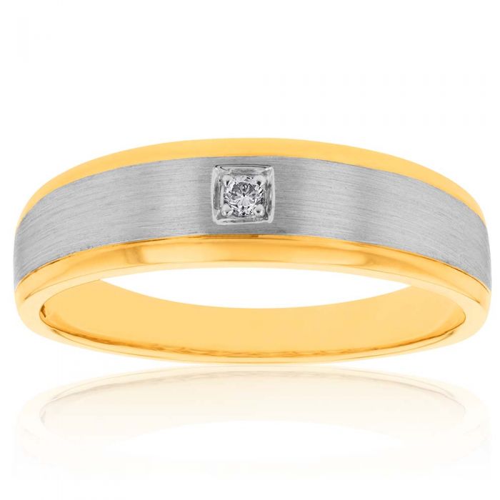 9ct Yellow & White Gold Men's Diamond Ring - Elegant Wedding Band & Anniversary Gift for Him