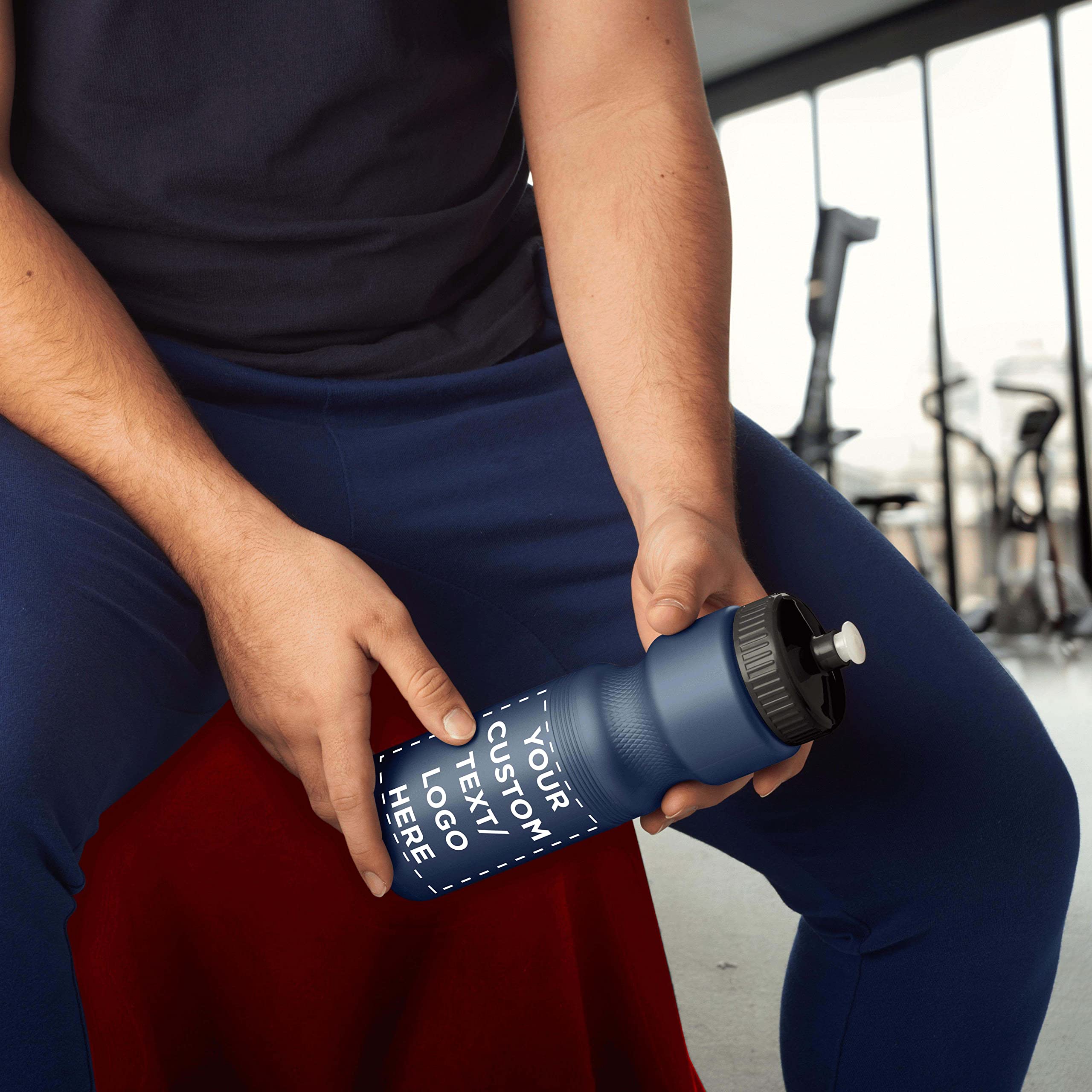 28 oz Custom Push Cap Plastic Water Bottles - Bulk Pack of 100 - Personalized Navy Blue Water Bottles for Gym, Hiking, Camping & Outdoor Sports - Ideal for Hydration at Workouts, Adventures and Team Events