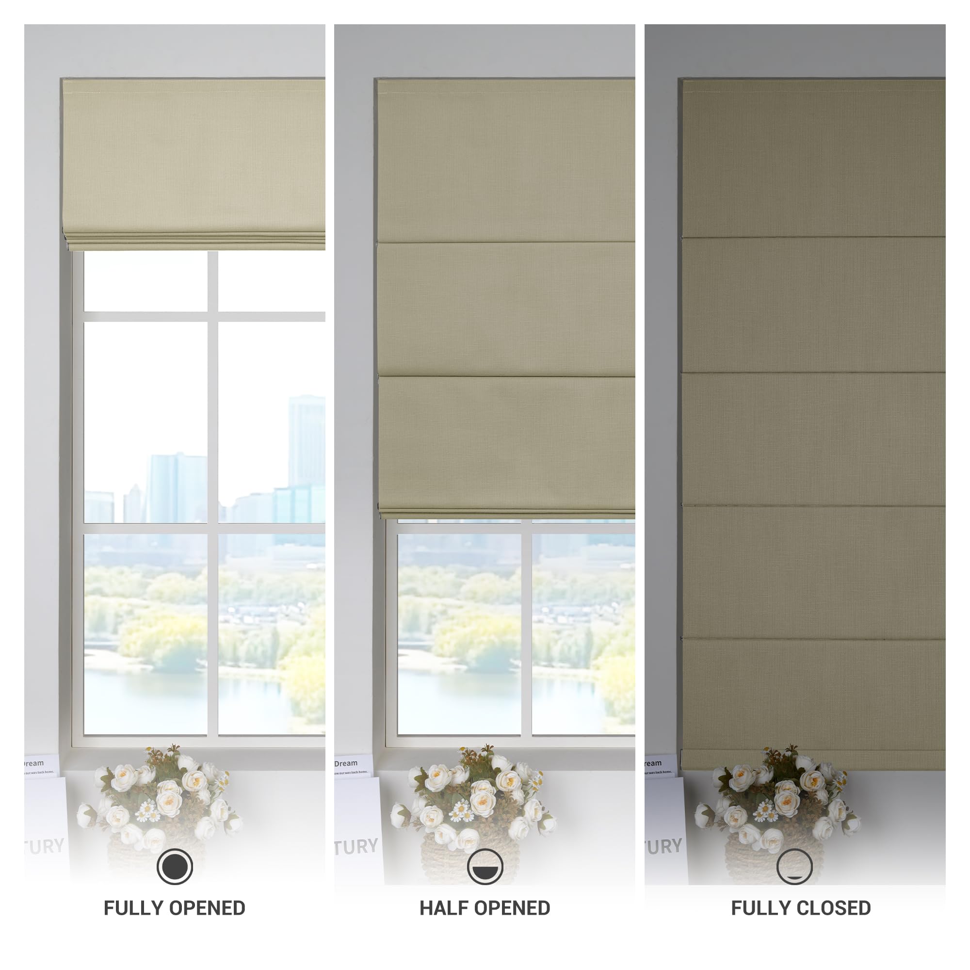 Blackout Cordless Roman Shades for Windows - Custom Linen Roman Blinds with Thermal Insulation & UV Protection (23