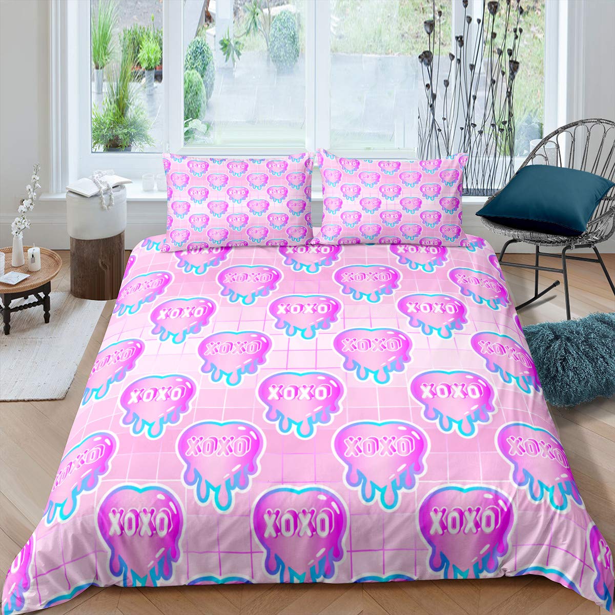Modern Gamer Duvet Cover Set - Purple Grid Pattern Full Size Bedding for Kids & Teens | Fun Boys Girls Room Decor | Perfect for Gaming Rooms, Sleepovers & Youth Bedrooms