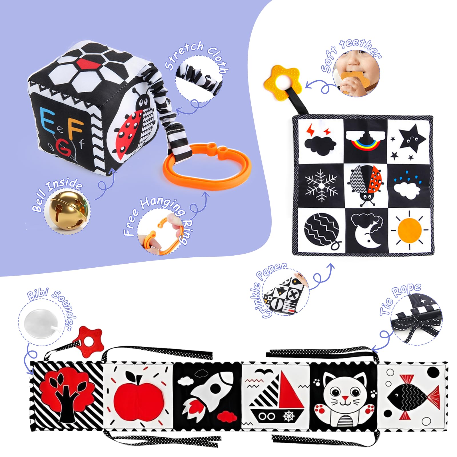 High Contrast Black and White Baby Toys for Newborns 0-12 Months - Montessori Sensory Toys for Brain Development & Tummy Time - Perfect Visual Stimulation Gift for Infants 3-6 Months (Ideal for Nursery, Daycare & Early Learning Playtime)
