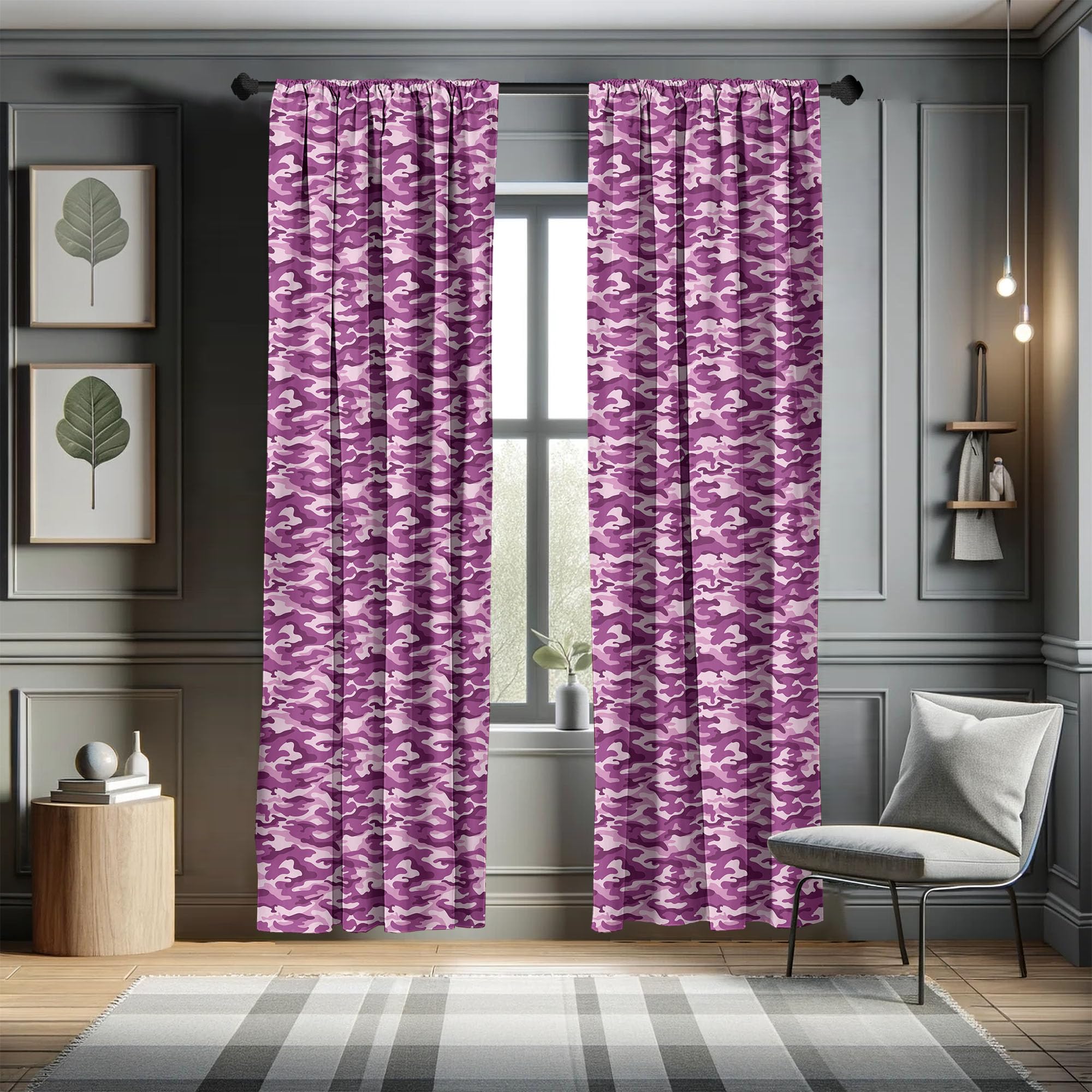 Ambesonne Fuchsia Camouflage Window Curtains - Tropical Savannah Print in Pale Pink & Fuchsia - Lightweight 2-Panel Set with Rod Pocket (28
