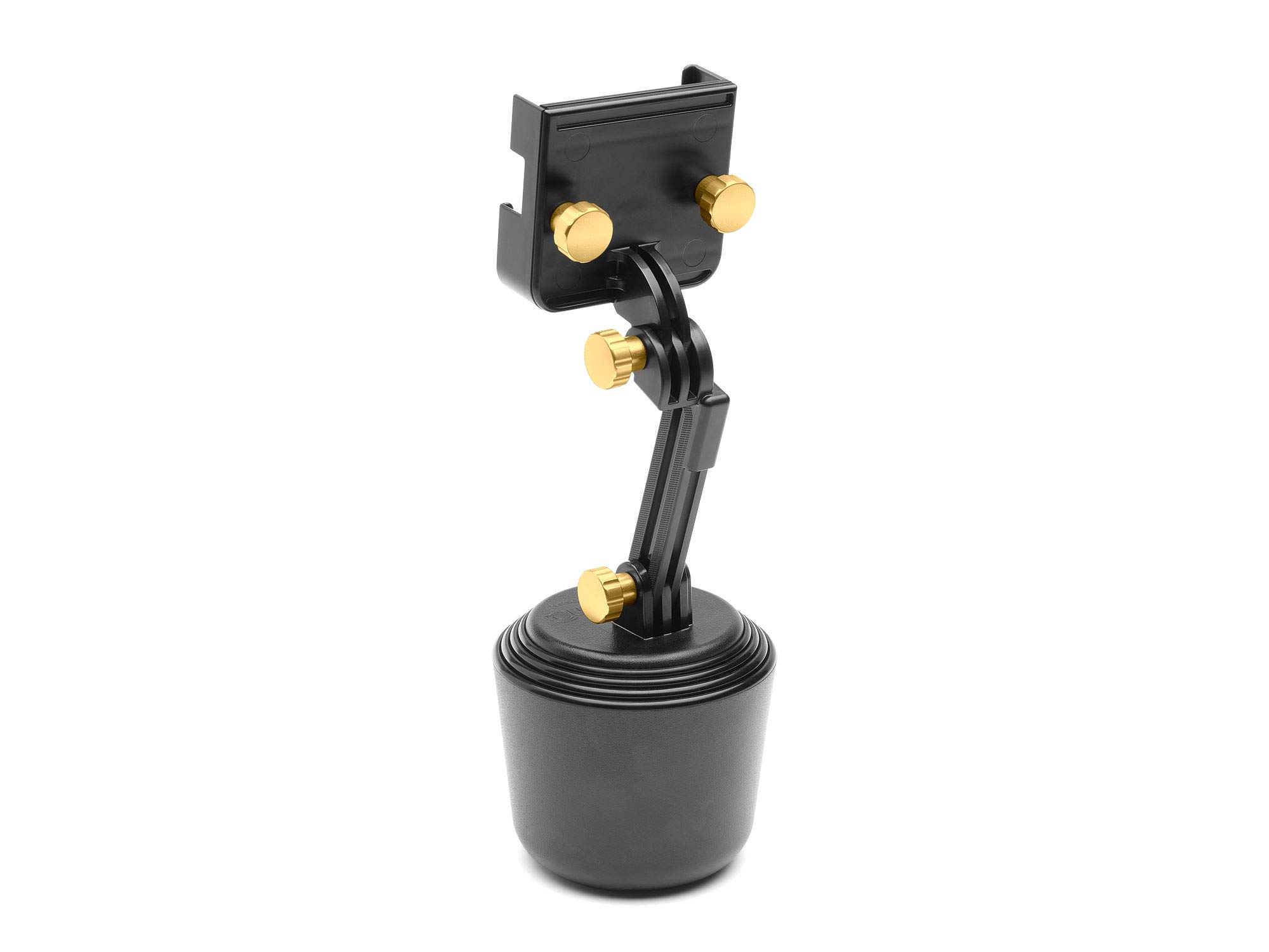 **WeatherTech CupFone Two View with Extension – Adjustable Universal Cup Holder Phone Mount for Car & Truck – Compatible with iPhone & Smartphones – Gold Metal Knobs – Perfect for Hands-Free Driving & Charging**