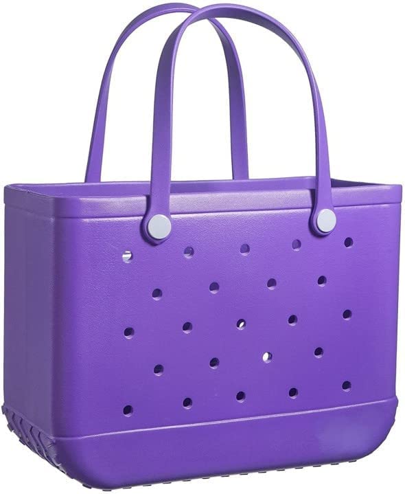 Waterproof EVA Oversized Beach Tote Bag with Drain Holes - Lightweight Portable Travel Handbag for Swimming, Pool, Boat, Gym & Outdoor Activities (Purple) - Perfect for Beach Trips, Sports & Work Essentials