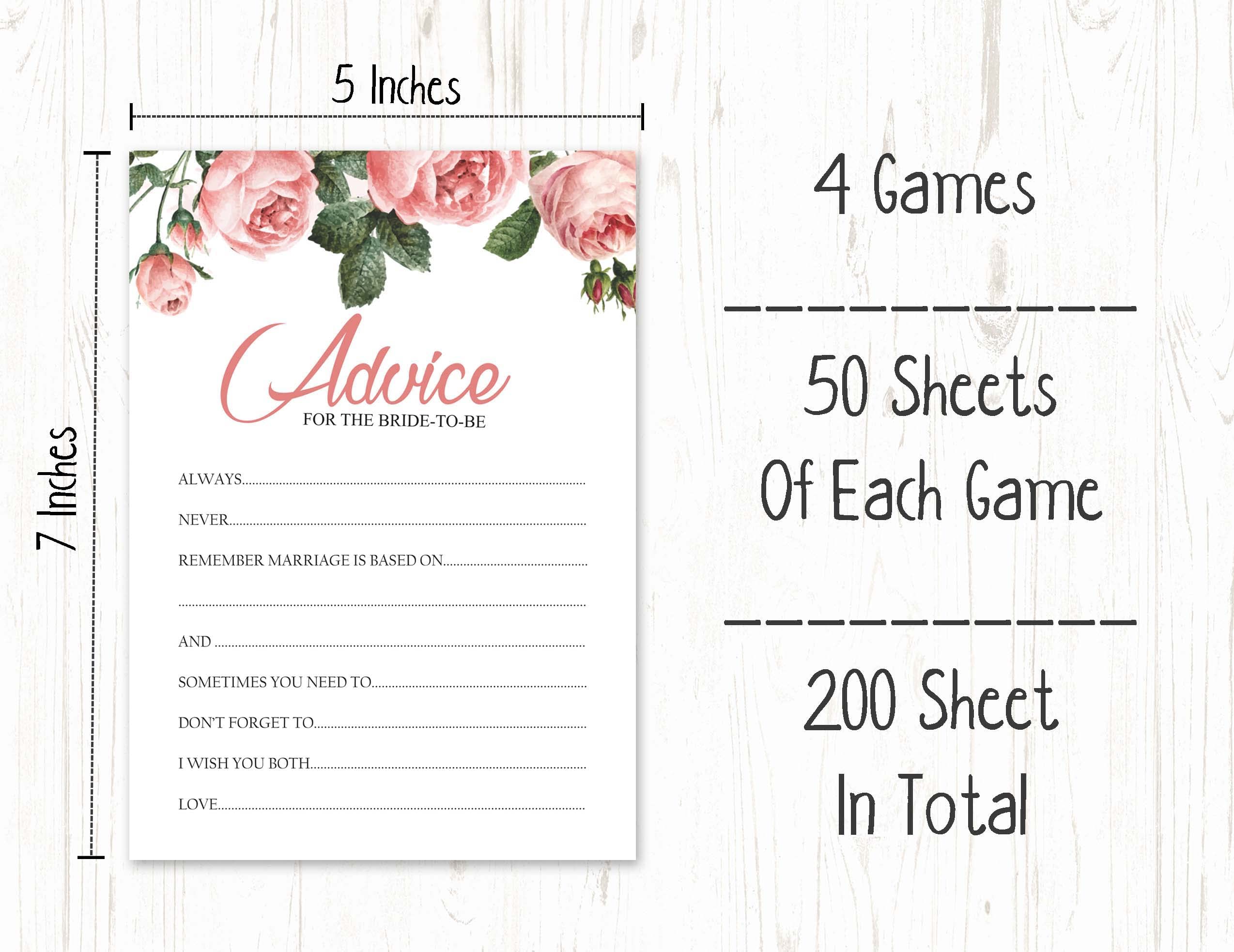 Bachelorette Party Games Set - Floral Bridal Shower Games Bundle (4 Games, 50 Sheets Each) | Fun Wedding Party Activities for Bridesmaids & Guests