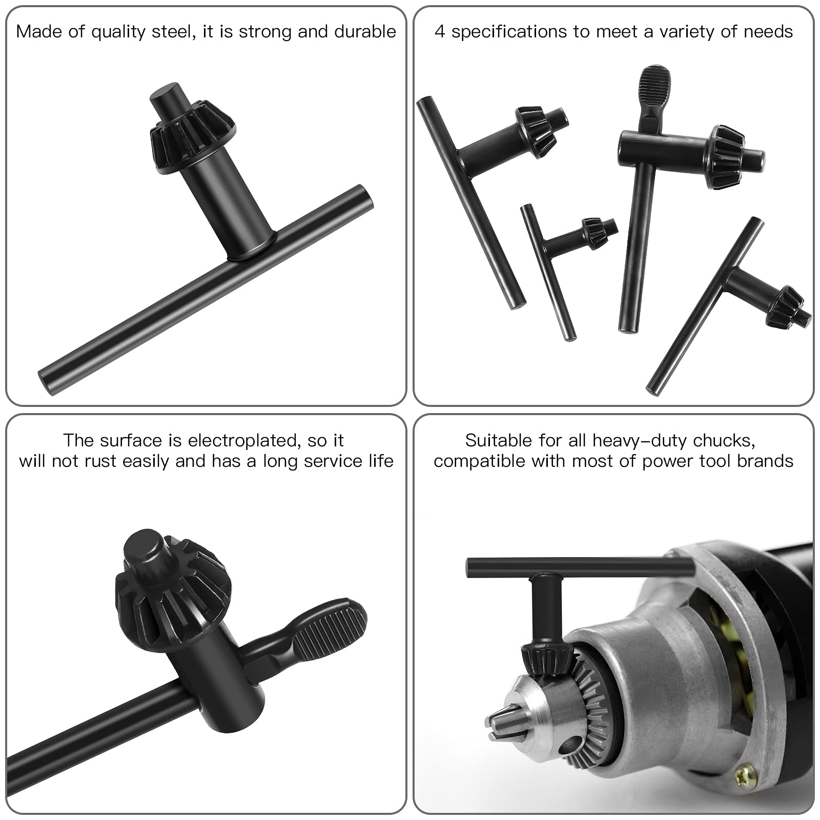 4-Piece Drill Chuck Wrench Kit - Replacement Chuck Key for Electric & Hand Drills - Durable Clamping Tool for Drill Press Accessories - Perfect for Woodworking, Metalworking & DIY Projects