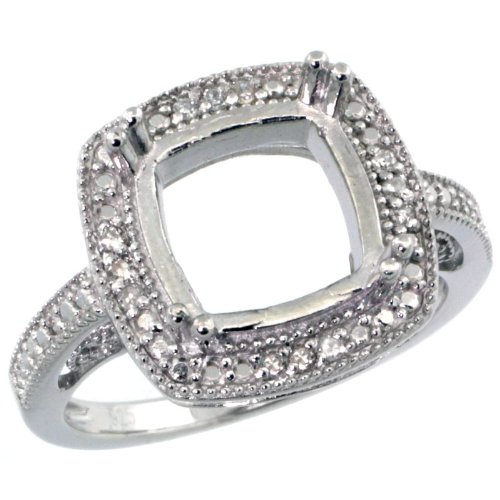 Vintage Style Sterling Silver Diamond Ring - Square Stone Semi Mount with Rhodium Finish (Sizes 5-10) | Perfect for Weddings, Anniversaries & Special Occasions