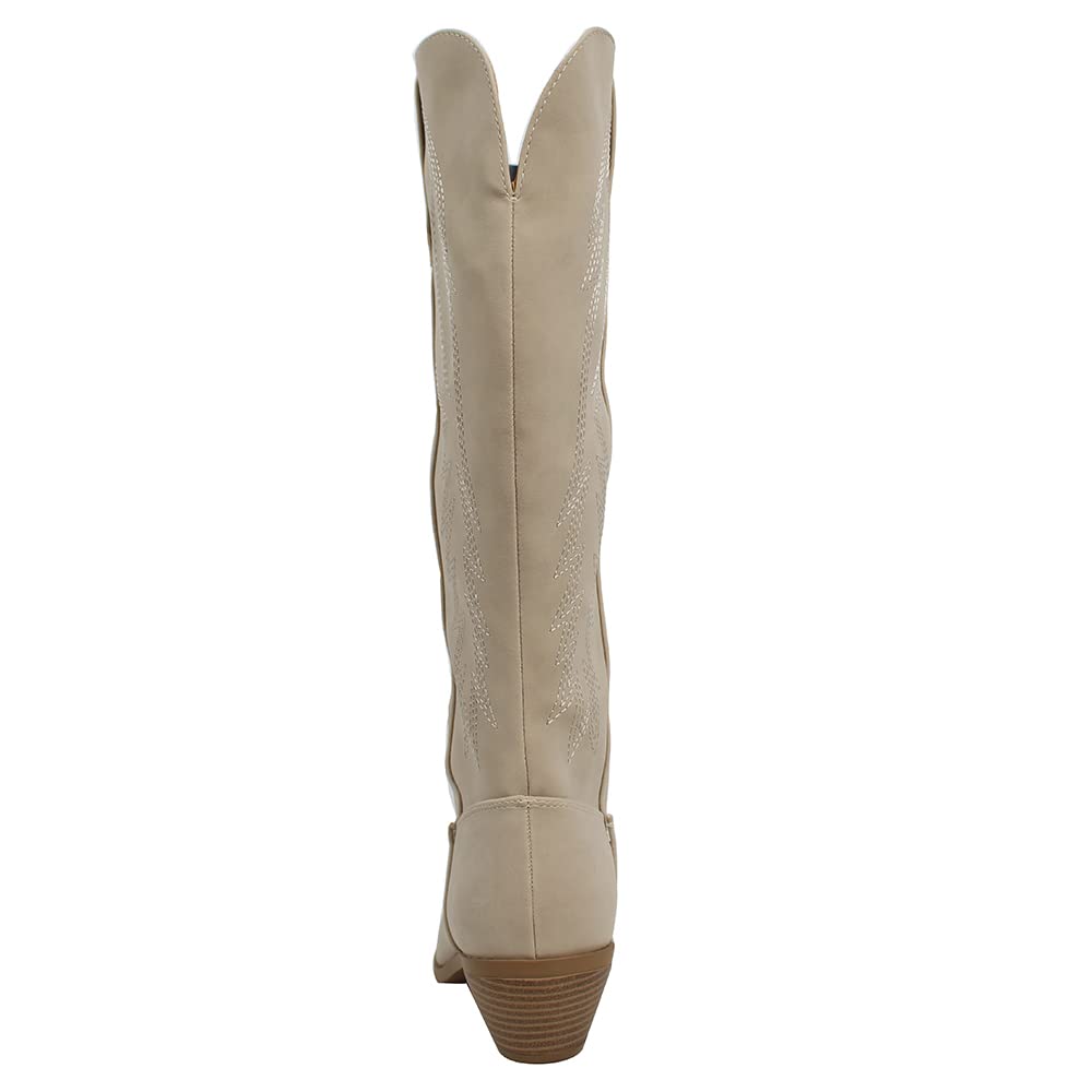 Women's Faux Leather Cowboy Boots Knee High with Stitching - Western Style Riding Boots for Country Fashion & Outdoor Events