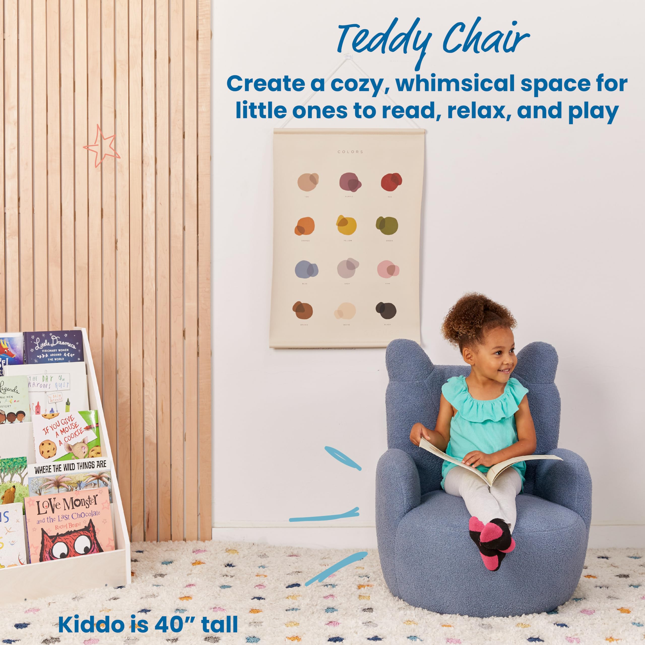 ECR4Kids Soft Teddy Bear Chair for Kids - Peacock Blue, Comfortable & Durable Children's Furniture for Playroom, Bedroom, or Reading Nook
