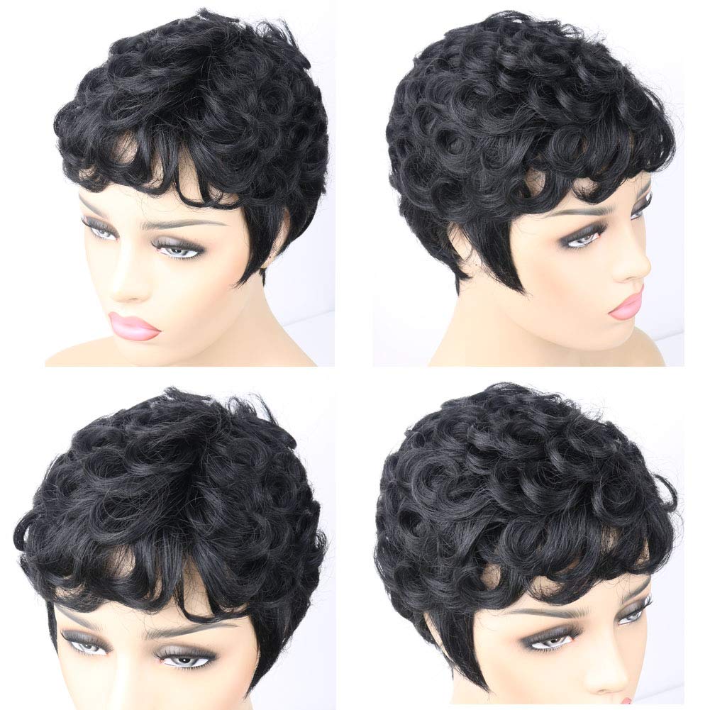 VCK Short Curly Human Hair Wigs for Black Women - Pixie Cut Glueless Machine Made Wigs | Natural Look for Daily Wear, Parties & Special Occasions