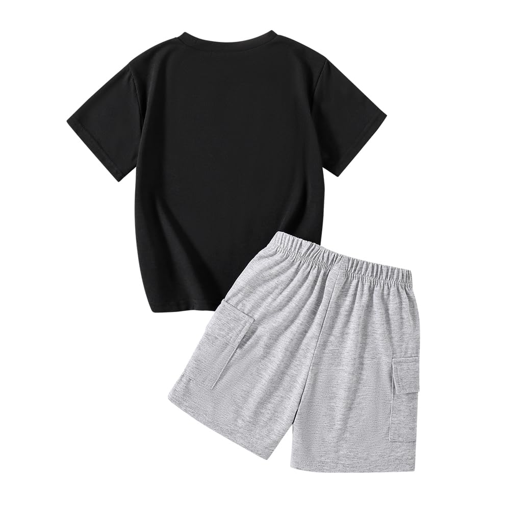 **Toddler Boys' Letter Print Short Sleeve T-Shirt & Cargo Shorts Set - Cool Summer Outfits for Kids - Perfect for Playtime, Beach & Outdoor Adventures**