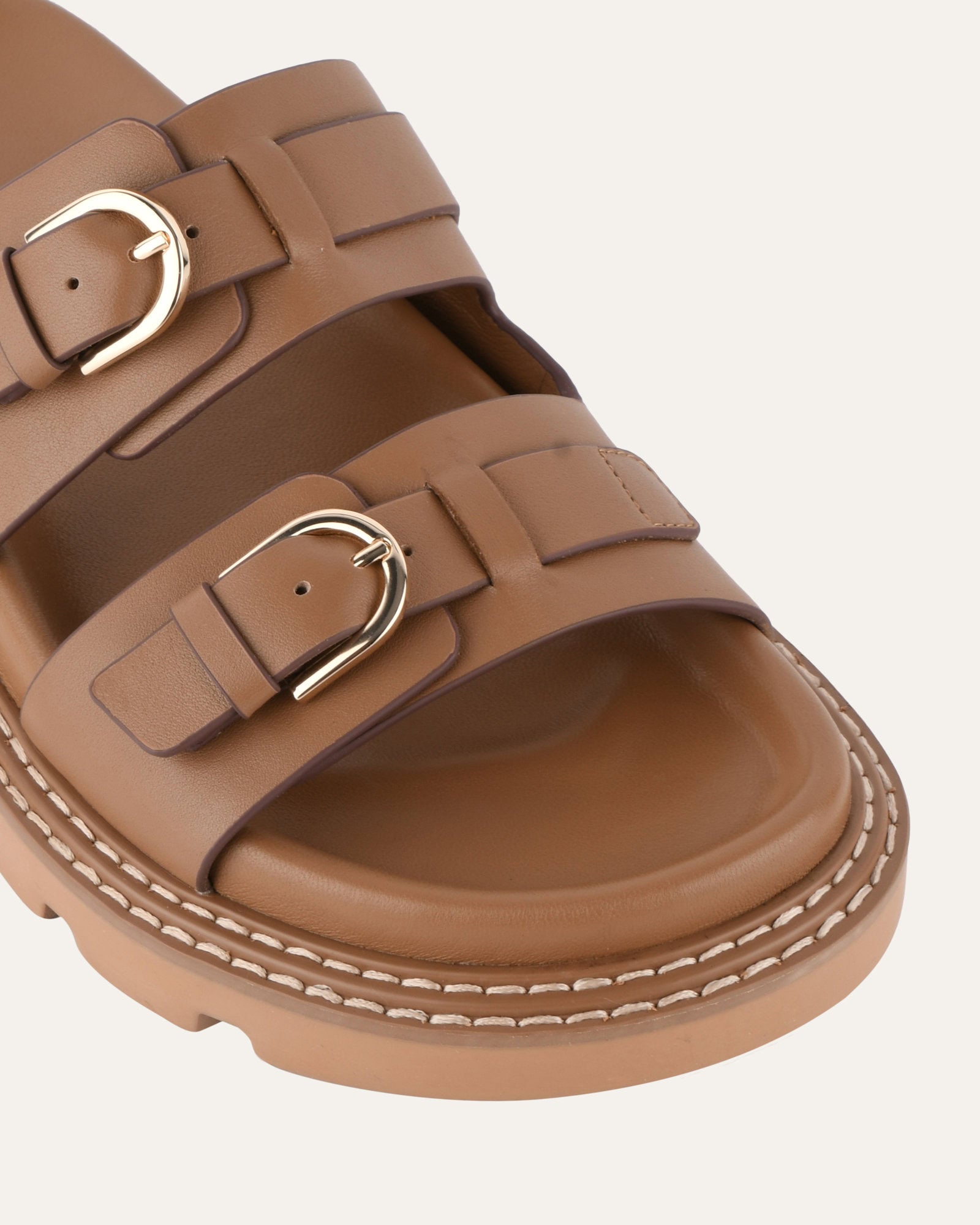 VICHY Women's Flat Sandals - Tan Leather Comfortable Casual Shoes for Summer, Beach, and Outdoor Walking