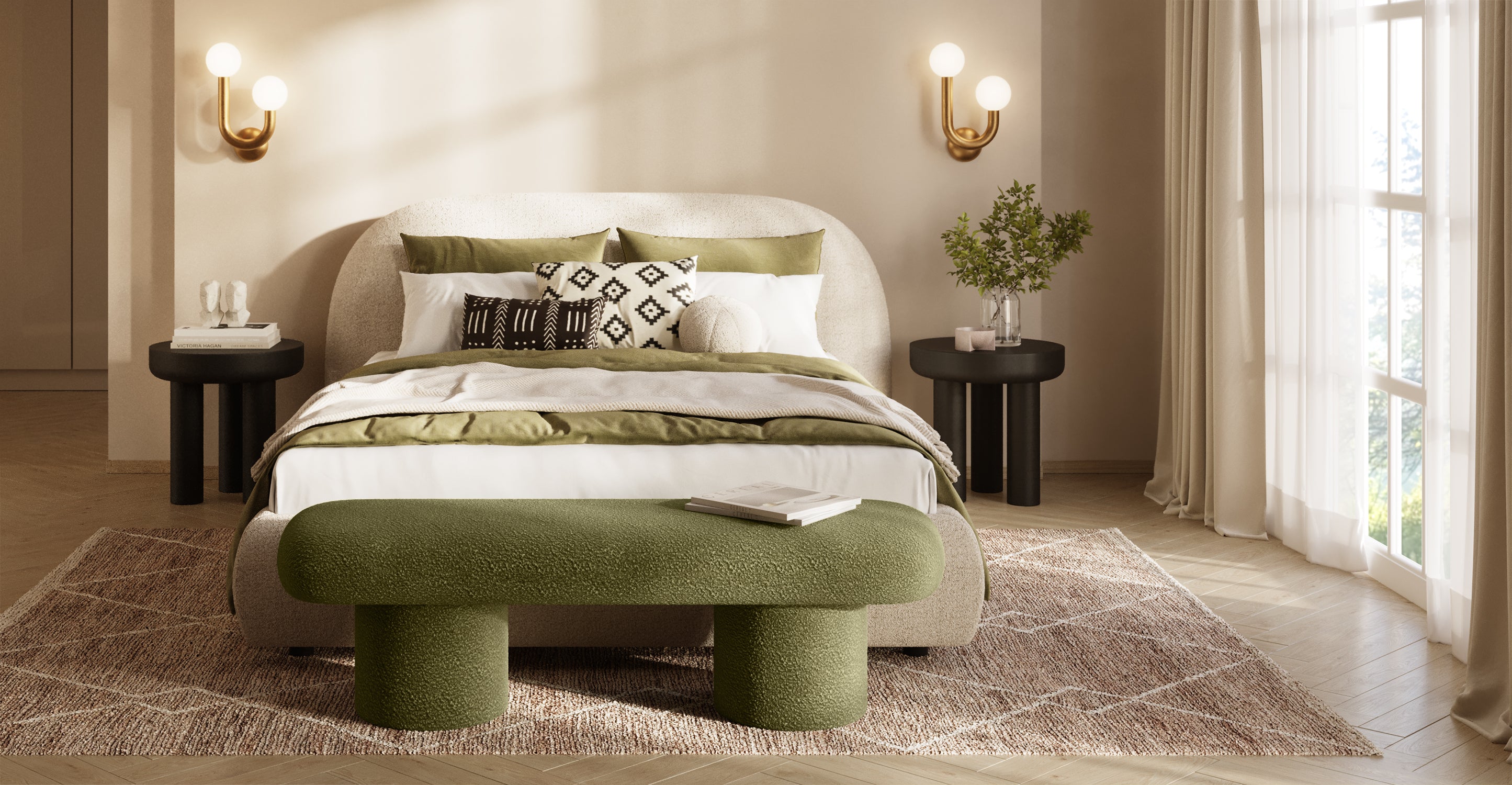 Genoa Queen Size Bed Frame - Modern Platform Bed with Upholstered Headboard, Sturdy Wooden Slats - Perfect for Master Bedroom, Guest Room, or Apartment