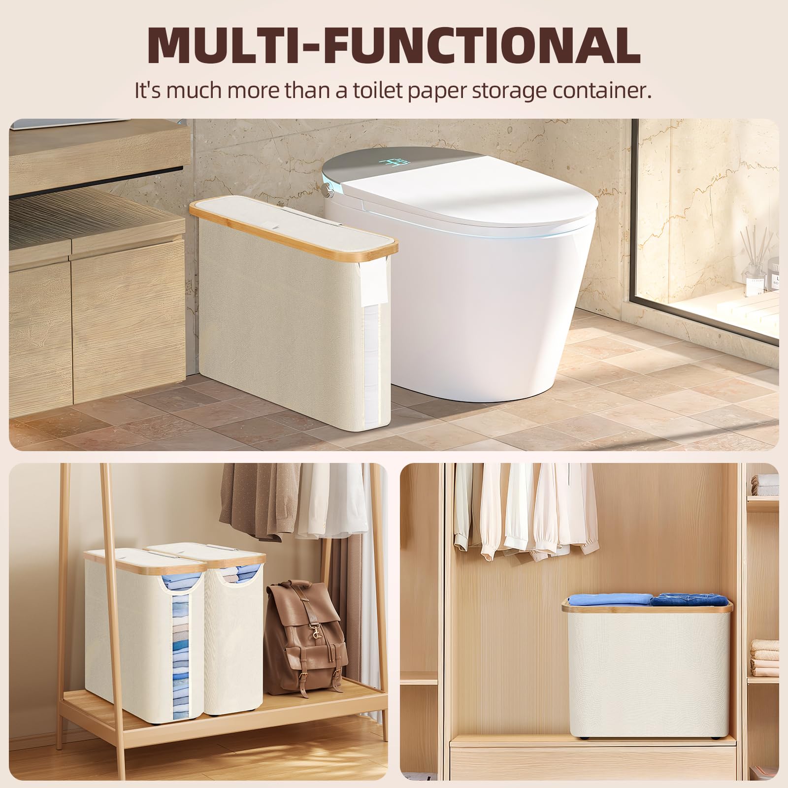 Foldable Toilet Paper Storage Basket with Lid & Handle - Holds 12 Rolls, Waterproof Standing Toilet Paper Holder for Bathroom, RV, Closet - Space-Saving Bathroom Organizer & Tissue Storage Bin for Home, Office, and Travel Use