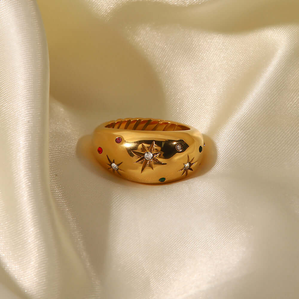 18K Gold Twist Dome Ring for Women - Elegant Star Thick Band Ring | JDR334 | Perfect for Weddings, Anniversaries & Special Occasions