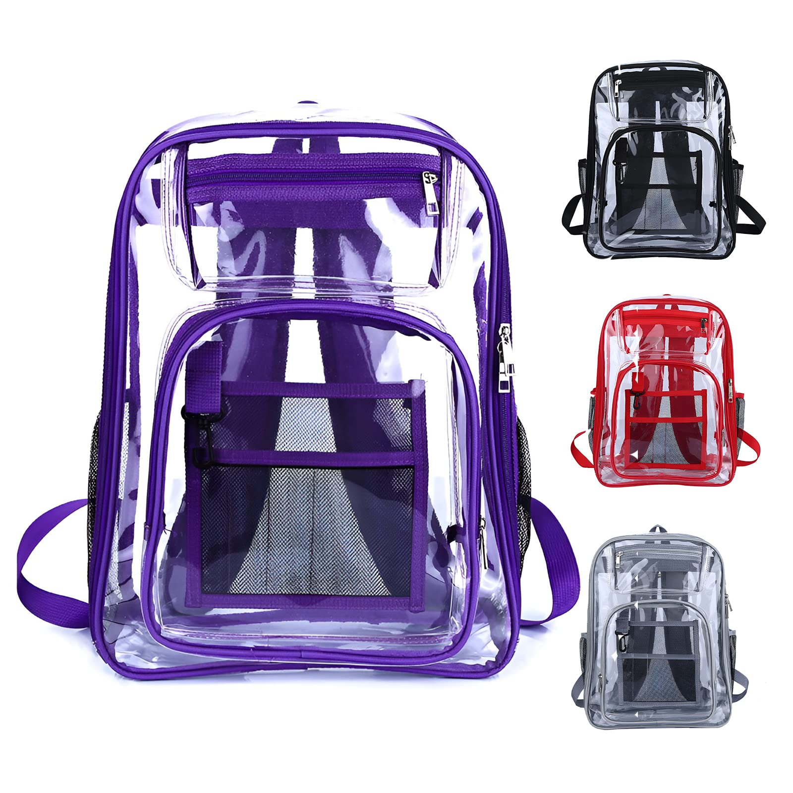 SOFARA Clear PVC Backpack - Large Capacity Transparent School Bag for Men & Women, Waterproof See-Through Backpack, TSA Approved for School, Work & Travel (Purple) - Perfect for Airport Security, Office Commute & College Campus Use