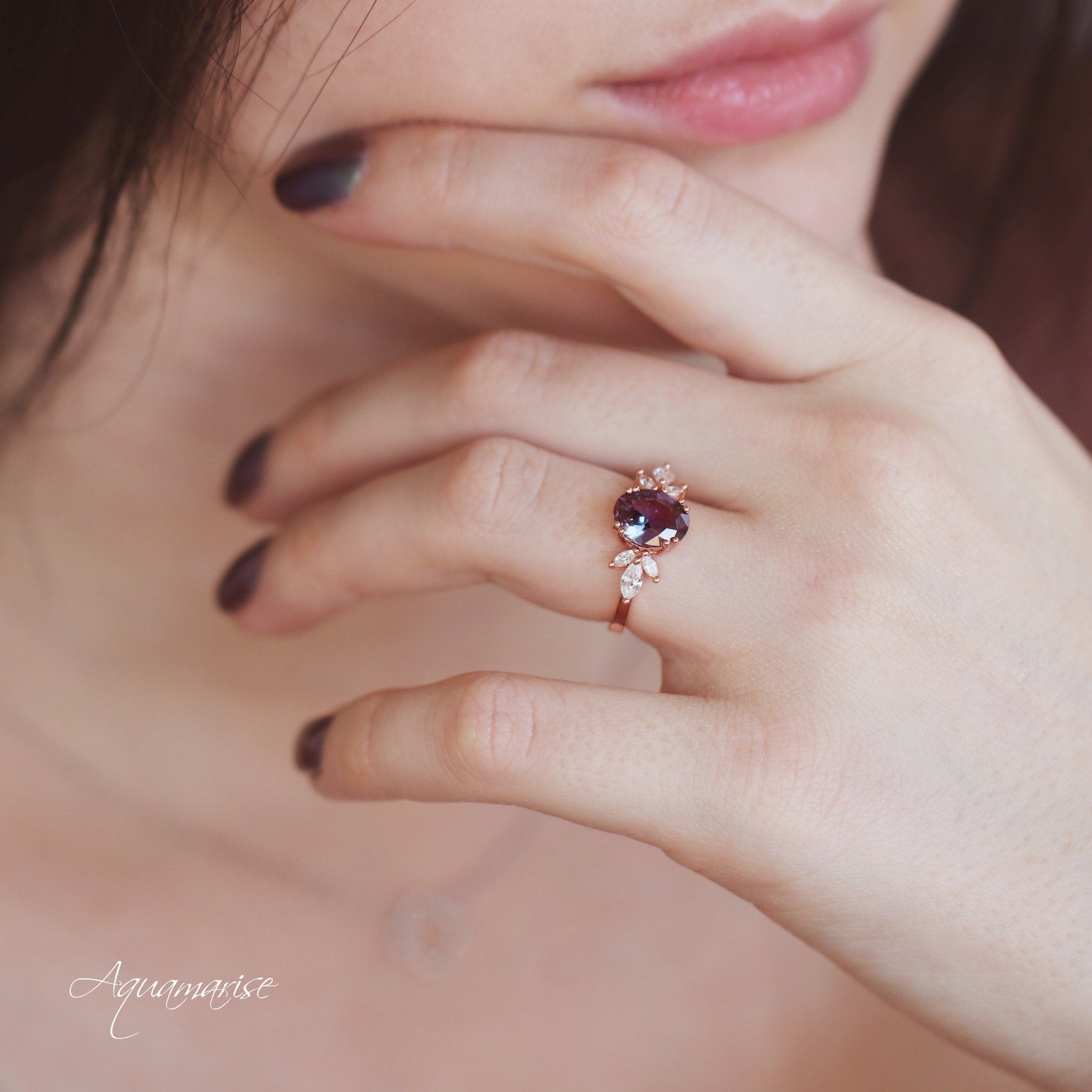 14K Rose Gold Vermeil Alexandrite Ring for Women | Elegant Eva Design | Perfect for Engagement, Anniversary & Gift Giving
