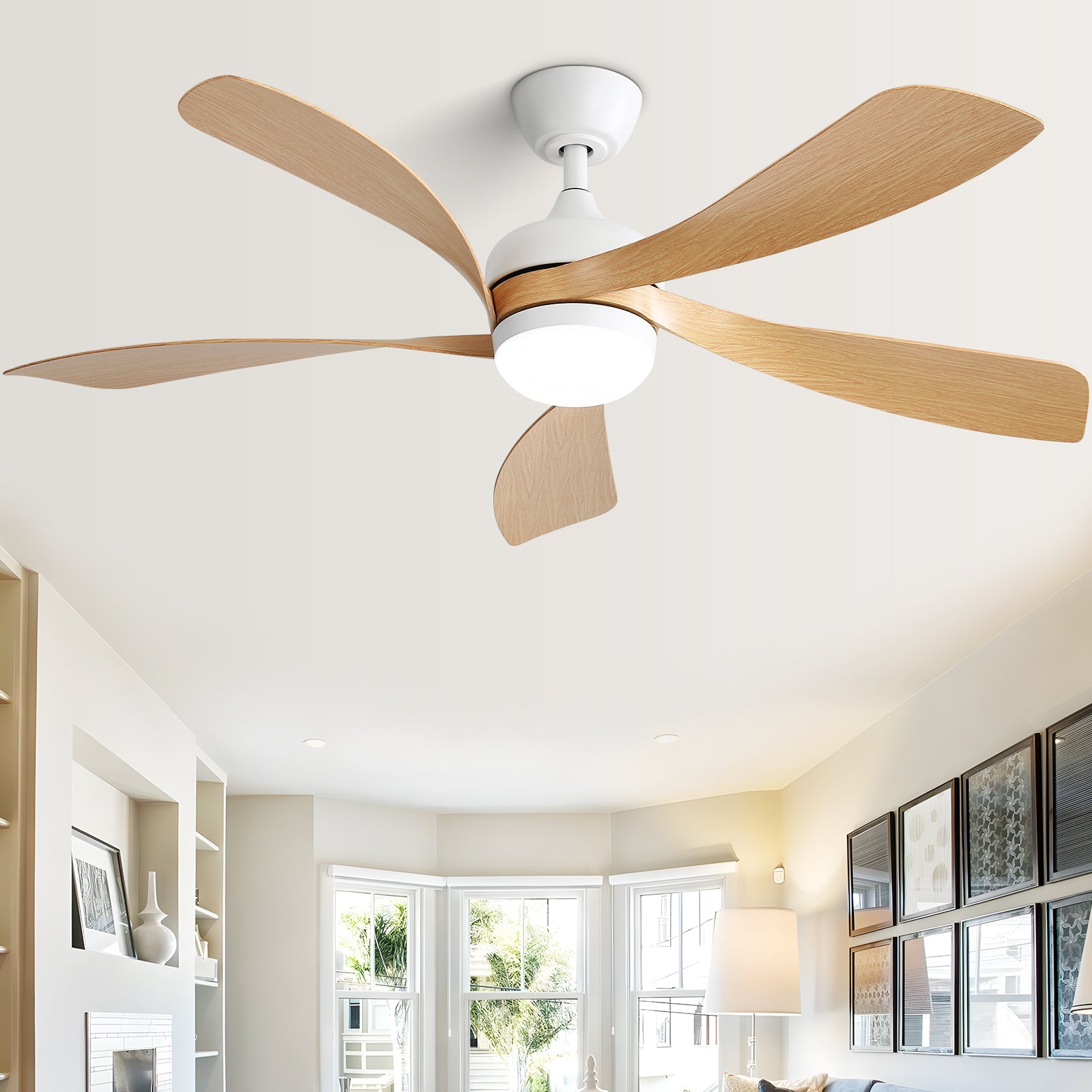 52 Inch Modern Ceiling Fan with 3-Color Dimmable LED Light, 5 ABS Blades, Remote Control, Reversible DC Motor - Perfect for Living Room, Bedroom, and Office Spaces