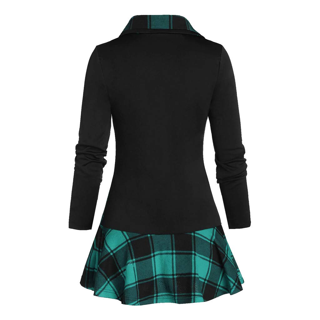 Plus Size Women's Fashion Tops & Blouses - Button Down Cowl Neck Long Sleeve Patchwork Plaid Print Blouses for Work, Office & Casual Wear