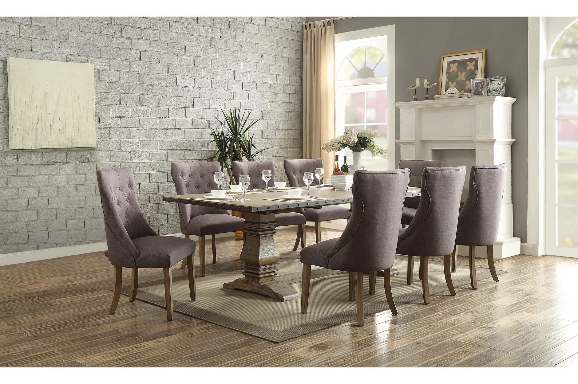 Anna Claire II Collection 7-Piece Weathered Industrial Dining Set - Rustic Farmhouse Kitchen Table & Chairs for Small Spaces, Indoor Outdoor Use