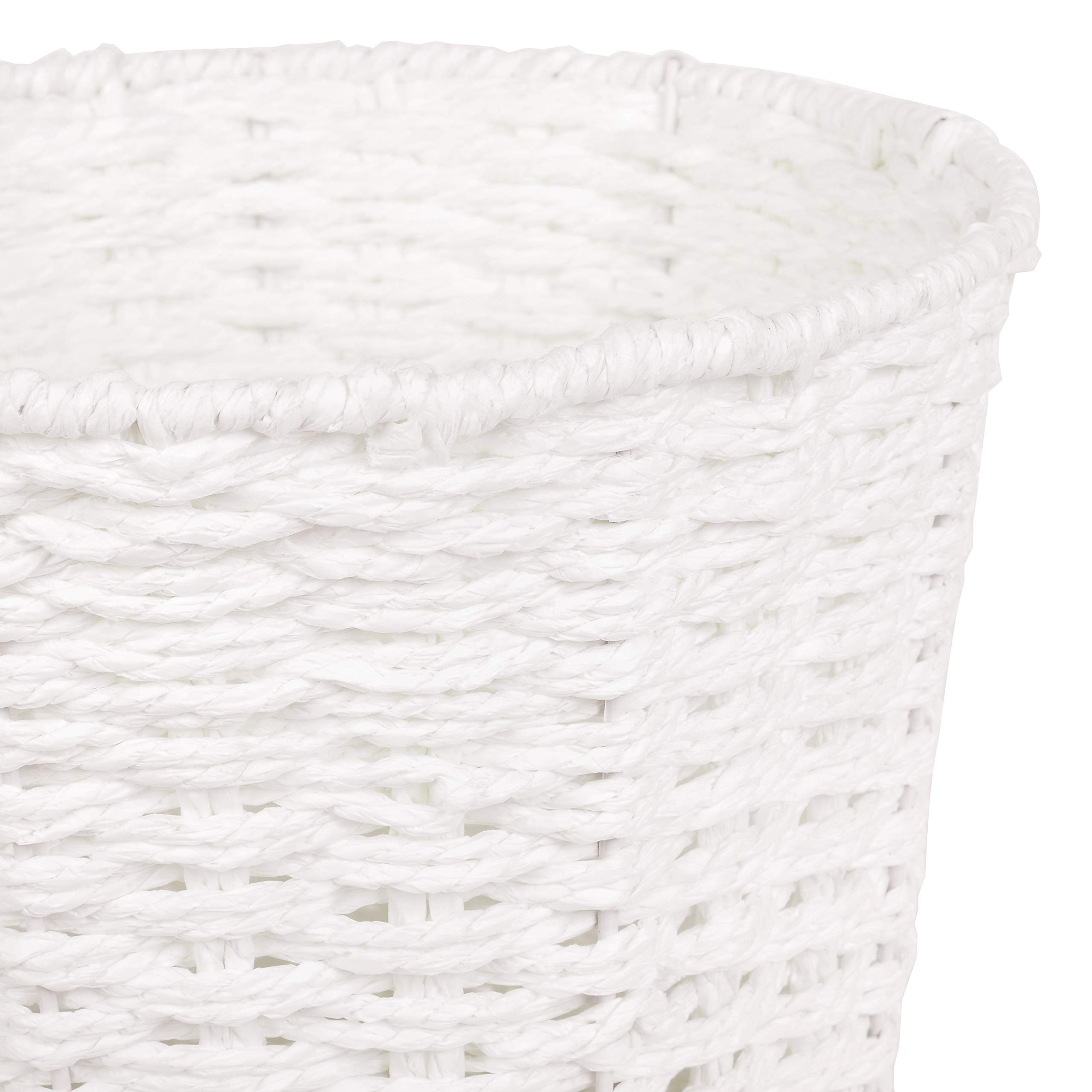 Round Wicker Waste Basket - Natural Woven Trash Can for Bedroom, Bathroom, Office & Home Decor - Eco-Friendly Paper Bin for Waste Disposal & Organization (White) | Perfect for Bathroom Storage, Bedside Garbage & Home Office Organization
