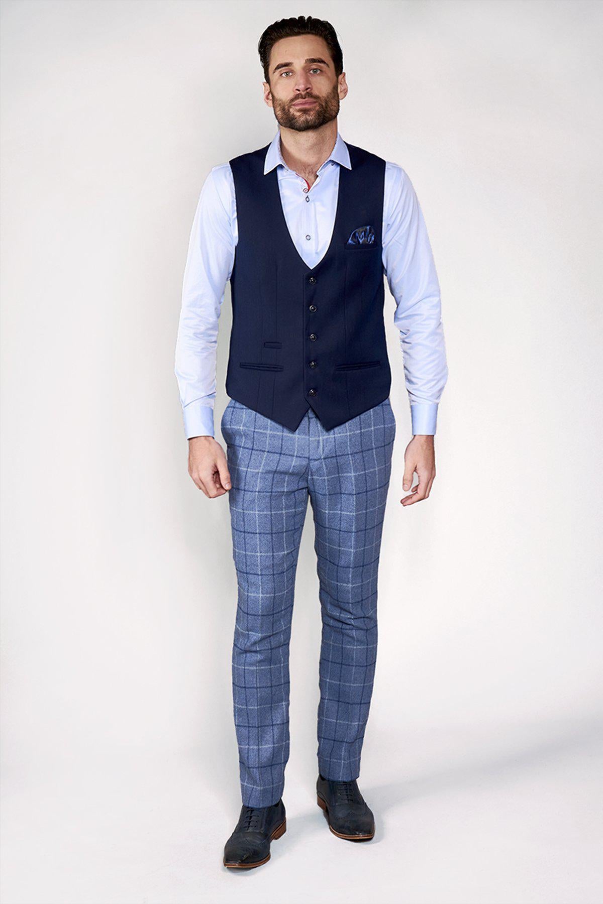 KELLY Blue Single Breasted Waistcoat for Men - Slim Fit Formal Vest - Perfect for Weddings, Business Meetings & Office Wear