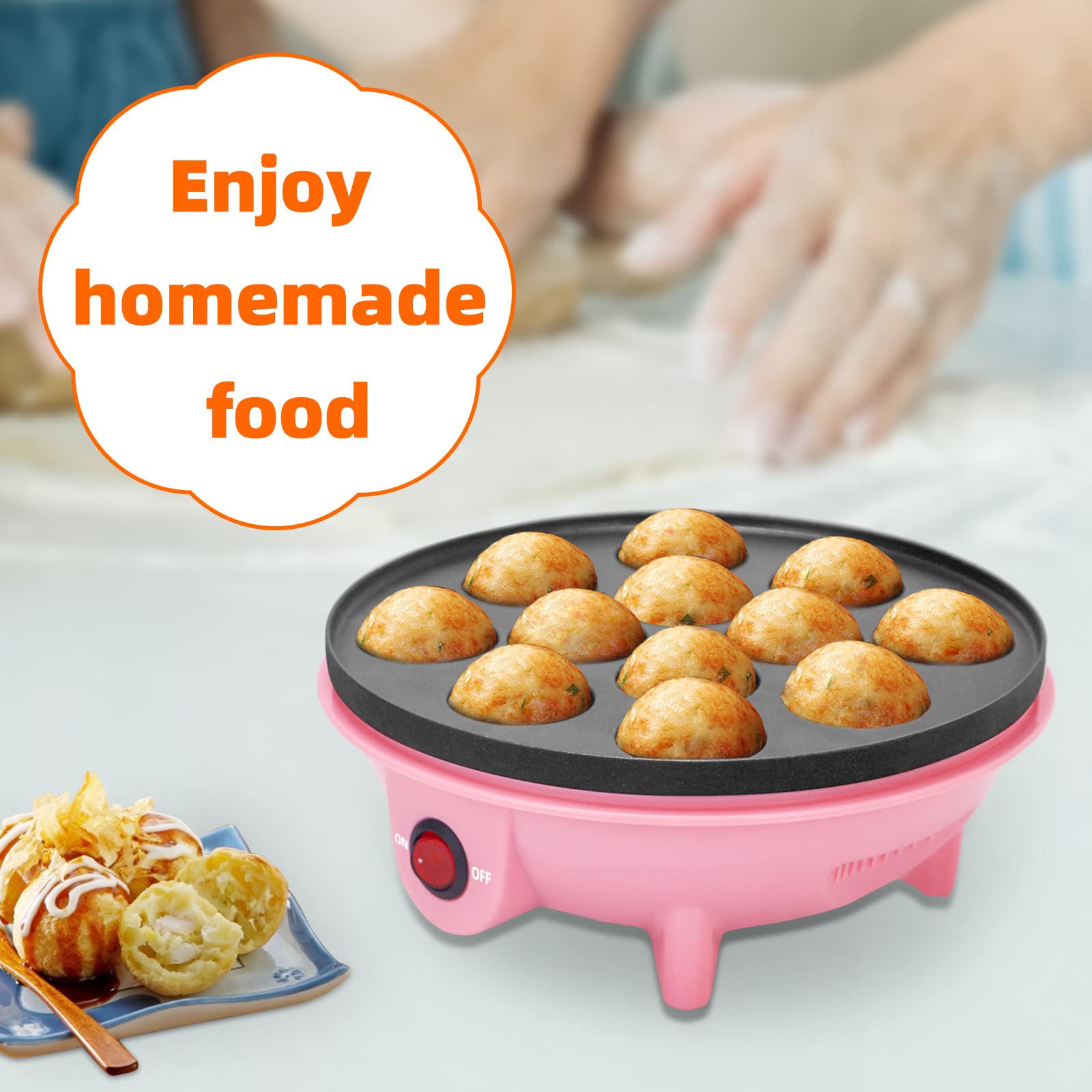 Electric Takoyaki Maker Machine - 8 Inch Non-Stick Pan with Free Takoyaki Tools for Japanese Octopus Balls, Cake Pops & Ebelskiver | Perfect for Home Cooking, Parties & Street Food Snacks