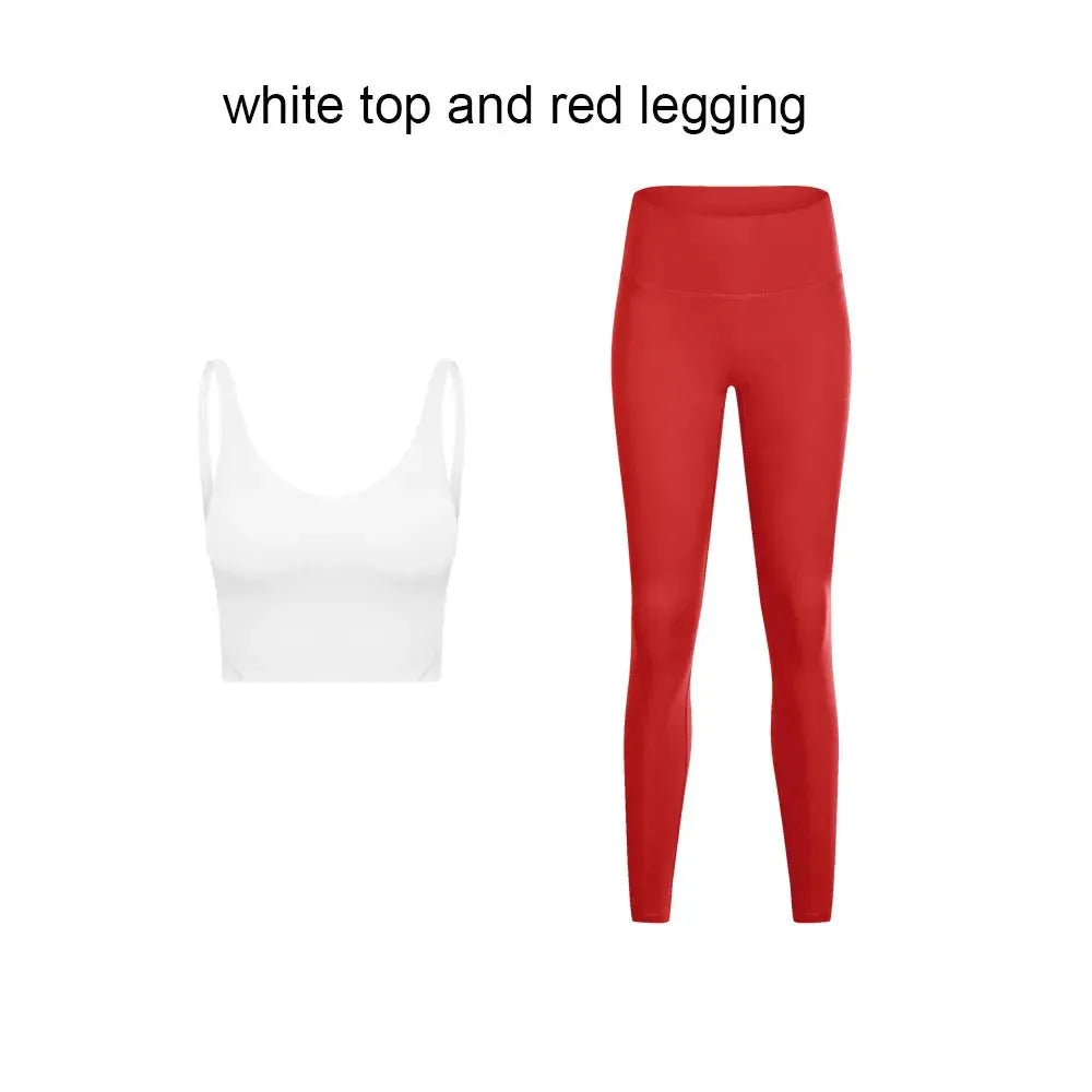 Women's 2-Piece Stretch Nylon Spandex Workout Outfit - Padded Crop Tank Bra & High Waist Yoga Leggings Set for Gym, Running & Yoga | Comfortable Tracksuit for Fitness & Active Lifestyle