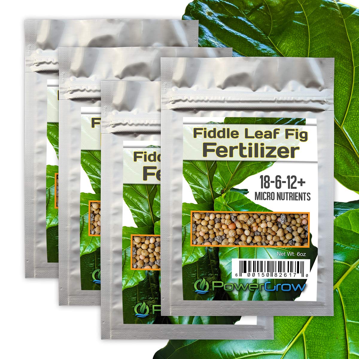 Organic Fiddle Leaf Fig Tree Fertilizer - Slow Release Plant Food with Full Spectrum Nutrients for 8 Months - 6oz Bags (4 Pack) - Perfect for Indoor Fiddle Leaf Fig Care & Growth in Living Rooms, Offices or Home Gardens