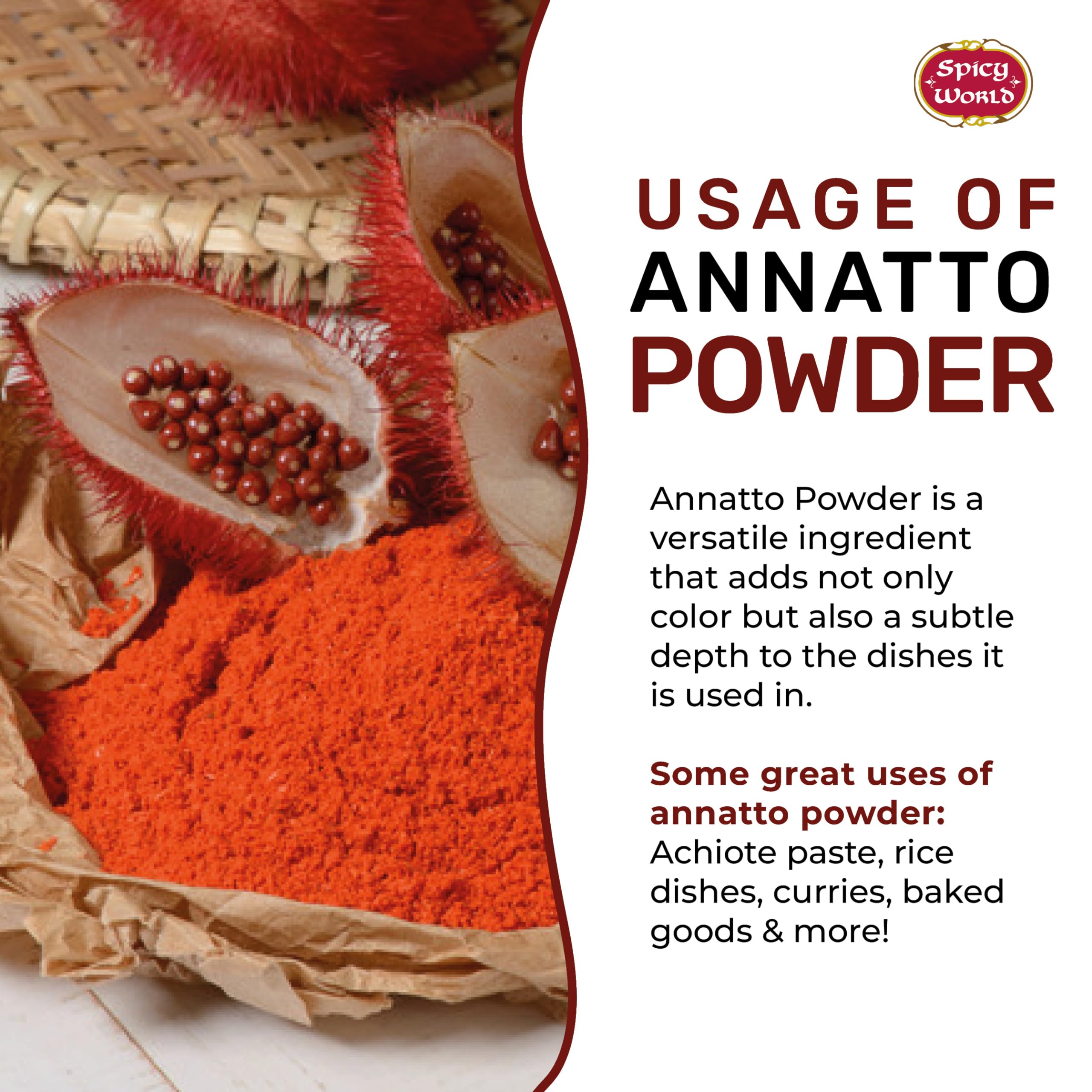Premium Annatto Powder 4oz (113g) - Natural Achiote Seed Spice for Latin American Cooking - Perfect for Rice, Stews & Marinades - Vibrant Color & Flavor Enhancer
