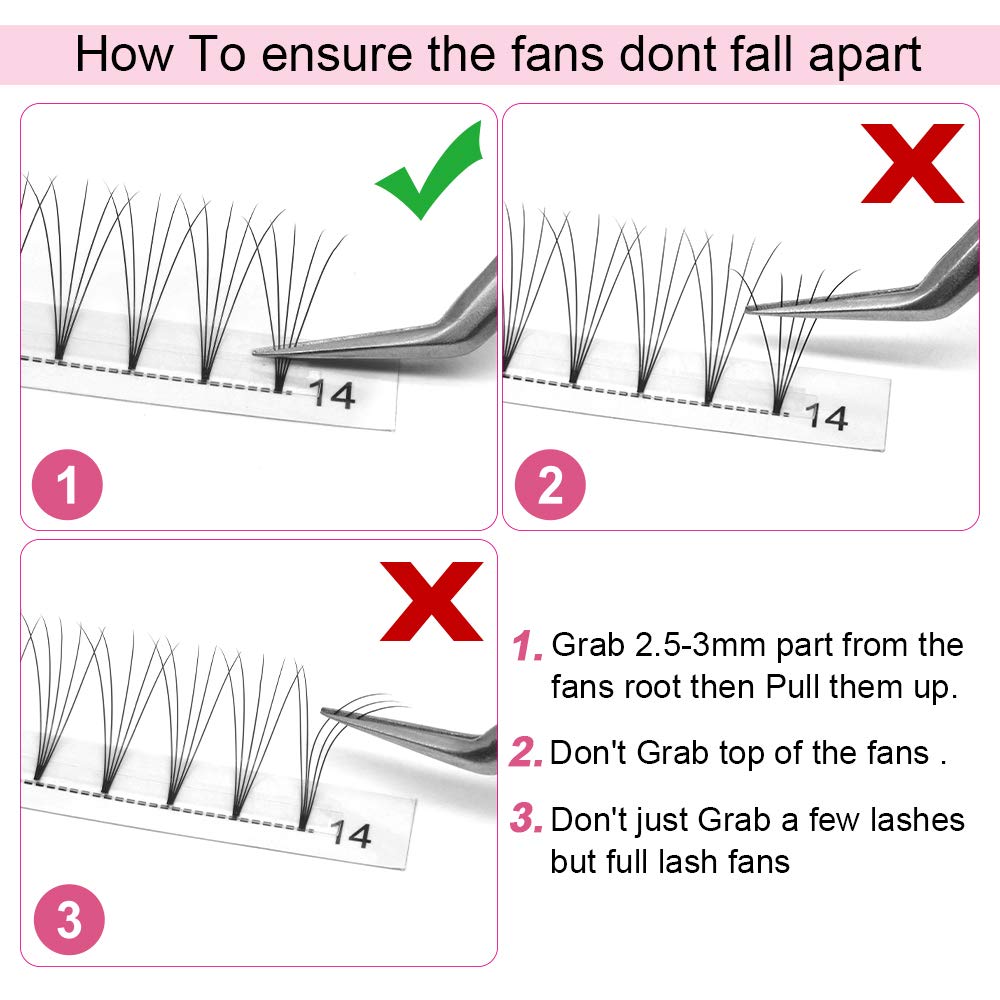 5D Volume Eyelash Extensions - C Curl 0.10mm 14mm Short Stem Premade Fans - 3D/5D/7D Lashes 9-20mm for Dramatic Eye Look - Perfect for Weddings, Parties & Professional Lash Artists