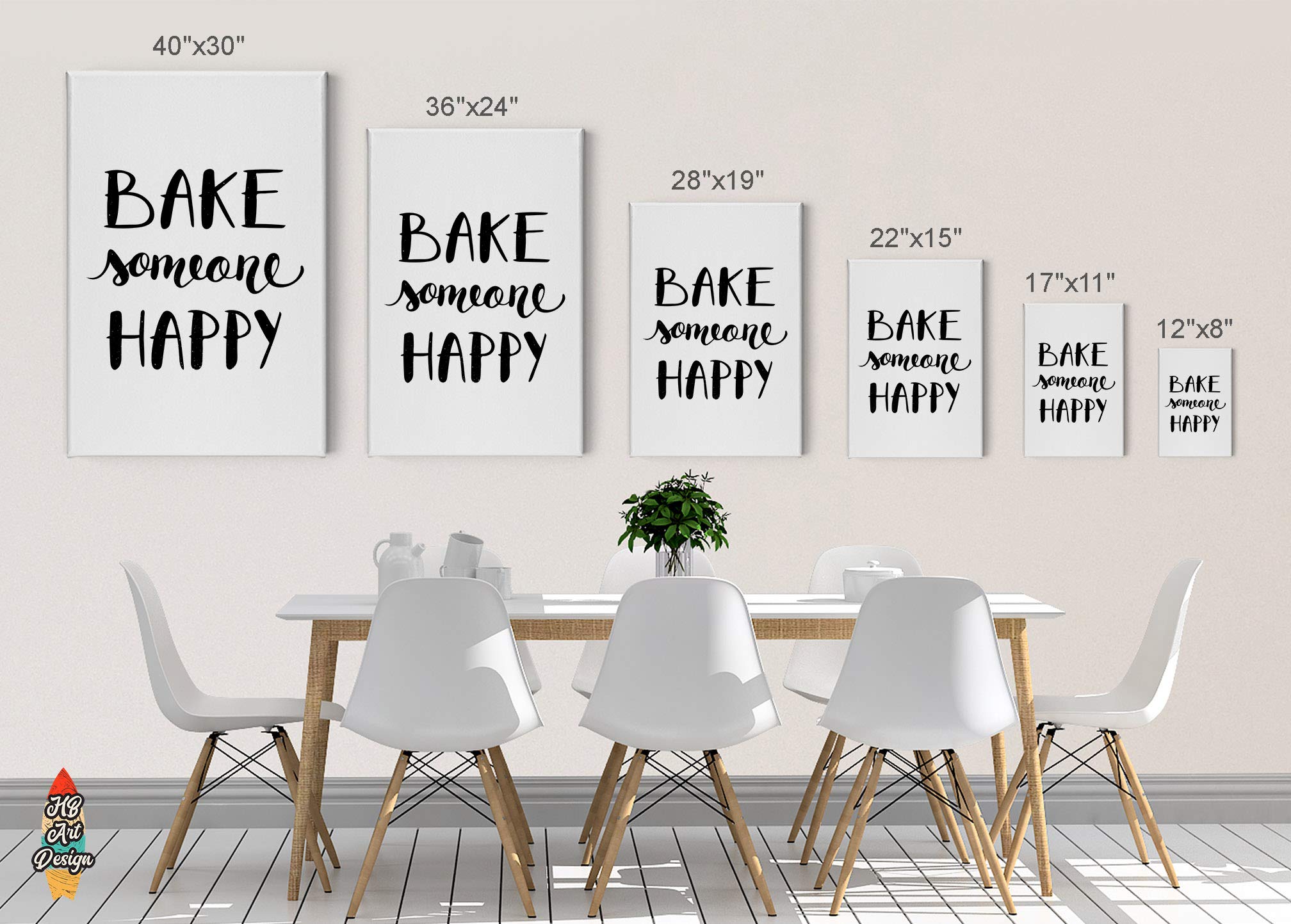 HB Art Design Black and White 'Bake Someone Happy' Quote Canvas Print - Rustic Kitchen Wall Decor for Farmhouse, Cafe & Modern Homes - Perfect Housewarming Gift (40x30) - Ideal for Dining Rooms, Restaurants & Cozy Kitchens