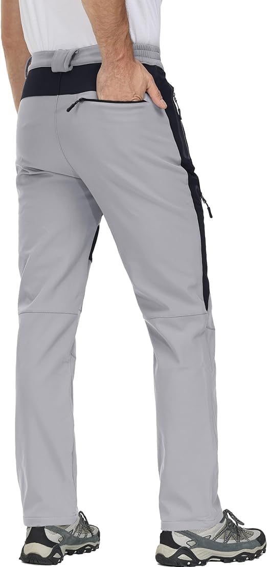 MAGCOMSEN Men's Winter Snow Pants - Fleece Lined Water Resistant Ski Pants with 4 Zip Pockets for Outdoor Activities, Hiking & Cold Weather Protection