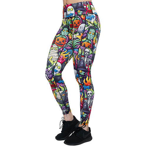 Monster Mash Leggings for Women - Halloween Themed Printed Yoga Pants, High Waisted Stretchy Workout Leggings - Perfect for Costume Parties, Gym, and Casual Wear
