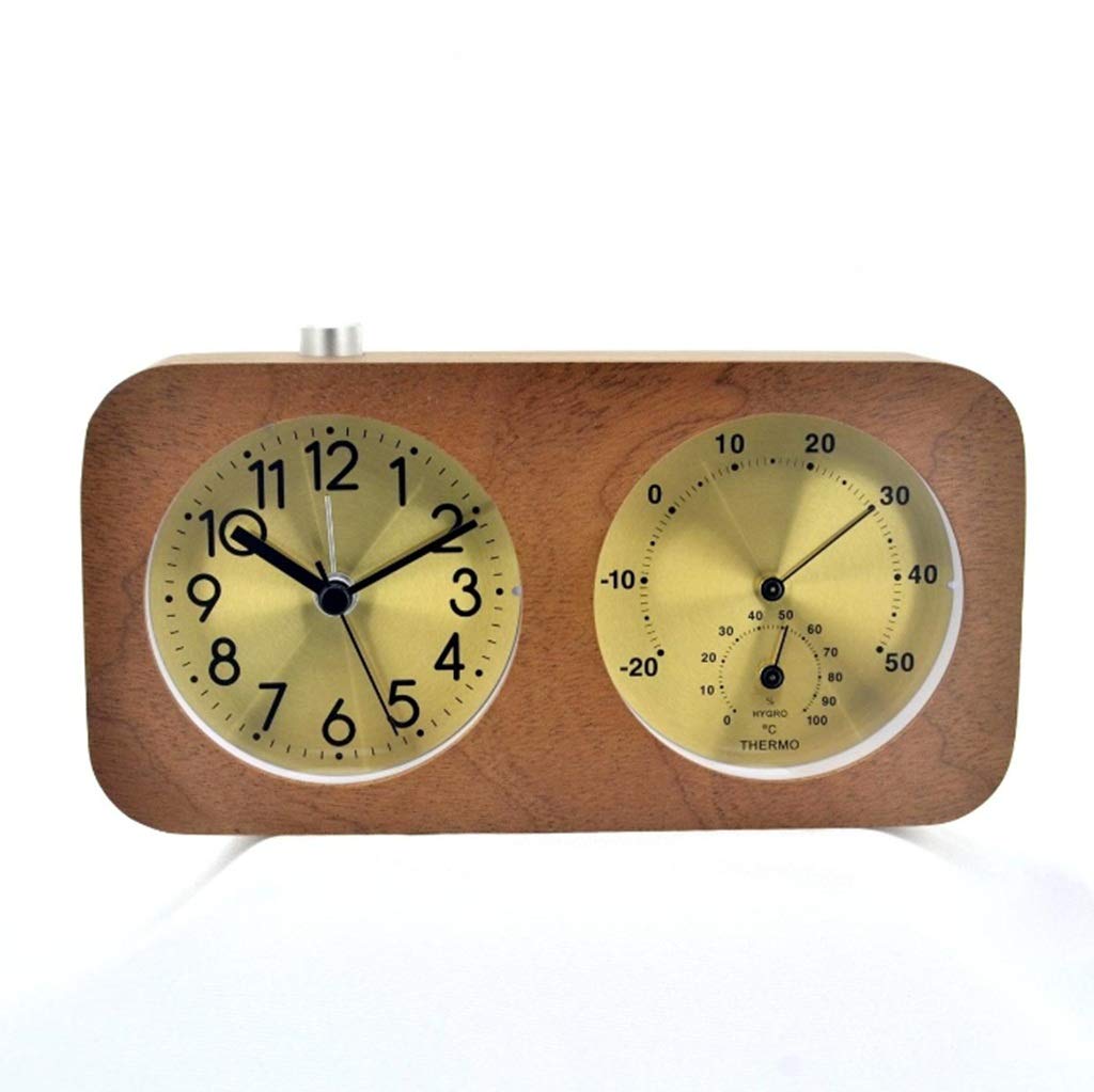 Silent Analog Alarm Clock with Temperature & Humidity Display - Battery Operated Double Sided Wooden Desk Clock for Bedroom, Living Room Decor - Perfect for Heavy Sleepers with Snooze Function, Quiet Non-Ticking Design for Office, Home or Dorm Room Use