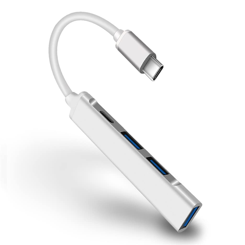 4-Port USB C Hub 3.0 - Multi Splitter Adapter with OTG for MacBook Pro/Air, Huawei, Laptop - Compact 1.7x8.3cm White USB Type C Hub for Work, Travel & Home Office Accessories