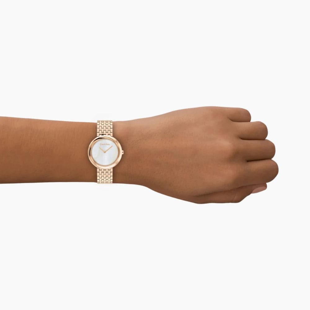 Calvin Klein Women's Watch with Silver Dial & Rose Gold Stainless Steel Strap - Model 25200322 | Elegant Fashion Accessory for Work, Parties & Everyday Wear