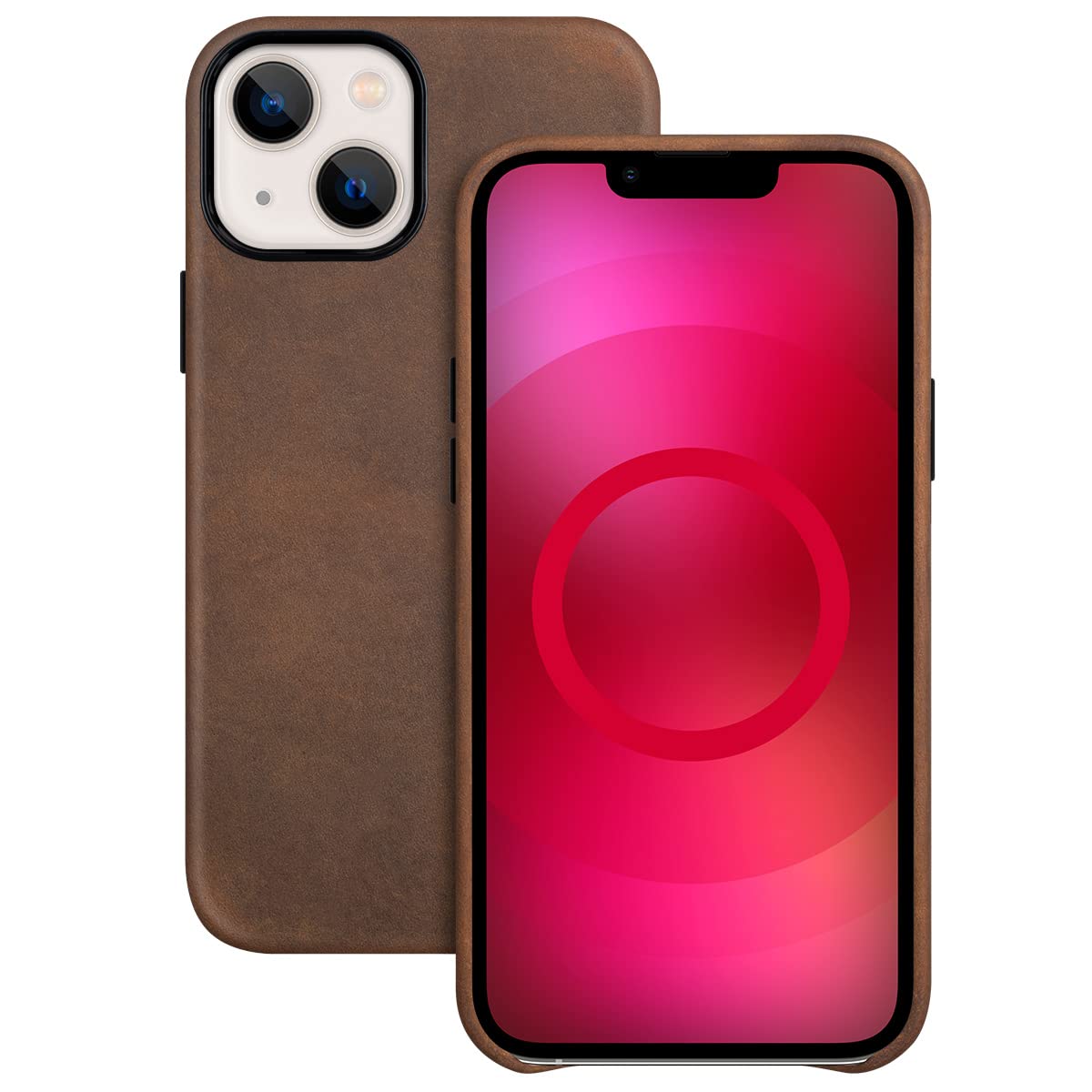 MAOGOAM Genuine Vintage Oil Wax Crazy Horse Leather Case for iPhone 13 (6.1