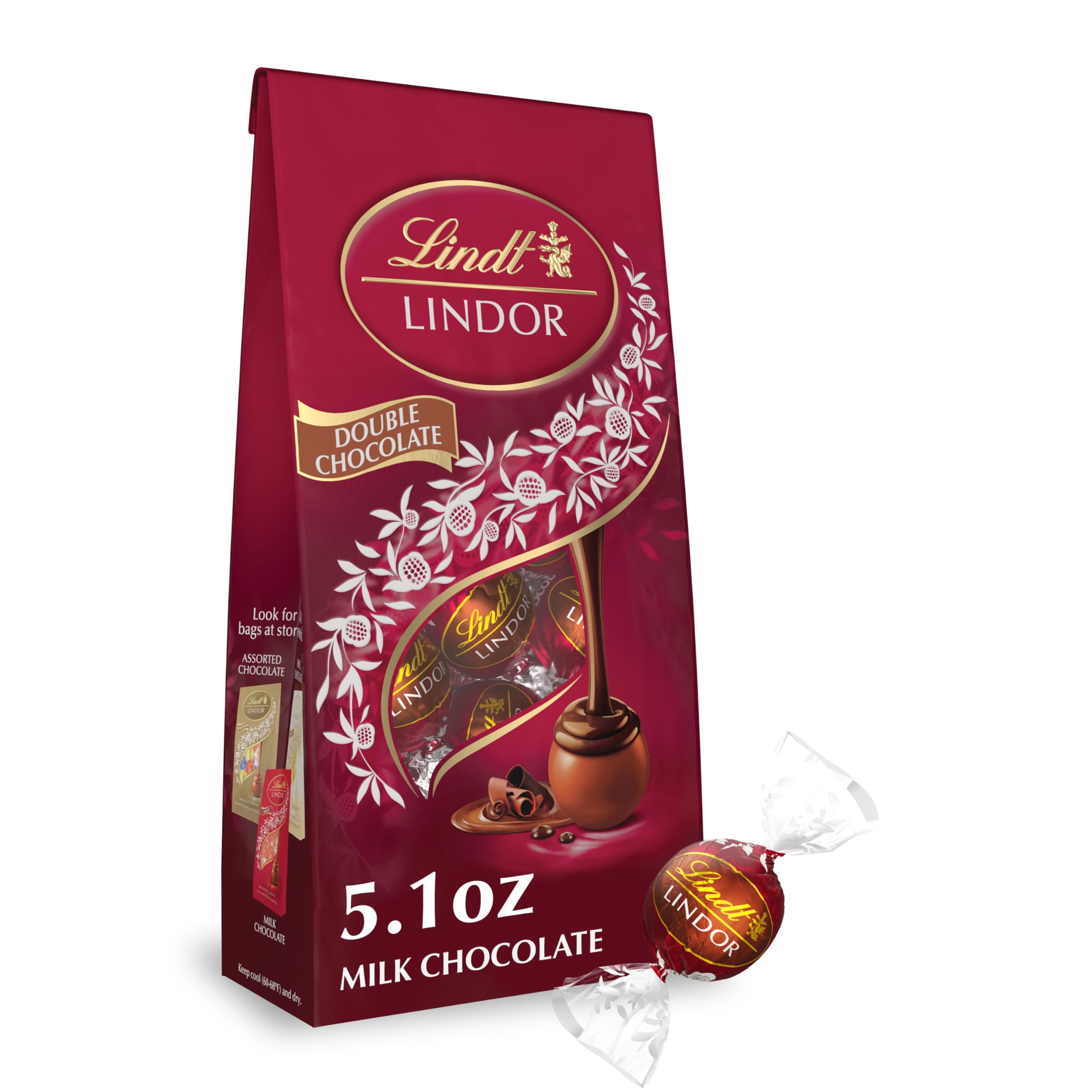 Lindt LINDOR Double Chocolate Milk Chocolate Truffles Candy - Smooth Melting Truffle Center, 5.1 oz Bag - Perfect for Gifts, Parties & Chocolate Lovers