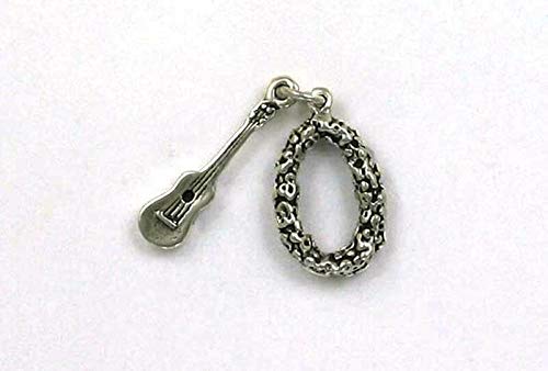 Sterling Silver 3D Ukulele & Lei Charm Pendant - Movable DIY Jewelry Making Supplies for Necklace, Bracelet, Keychain - Hawaiian Theme Craft Charms for Gift Giving & Party Favors