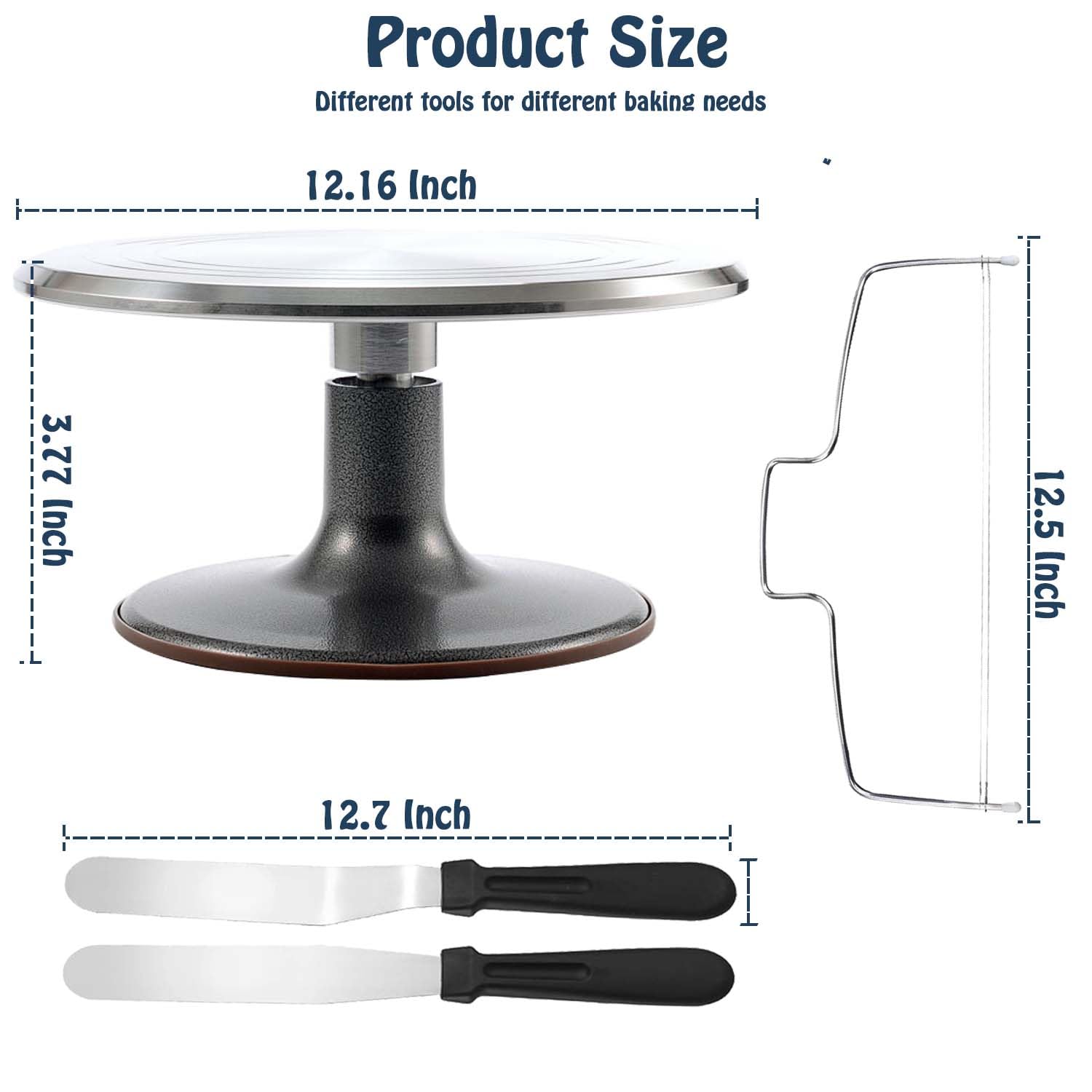12 Inch Aluminum Alloy Rotating Cake Stand - 360° Revolving Cake Turntable for Baking, Cupcake & Dessert Decorating (35-Piece Set) | Perfect for Home Bakers, Wedding Cakes & Birthday Party Desserts