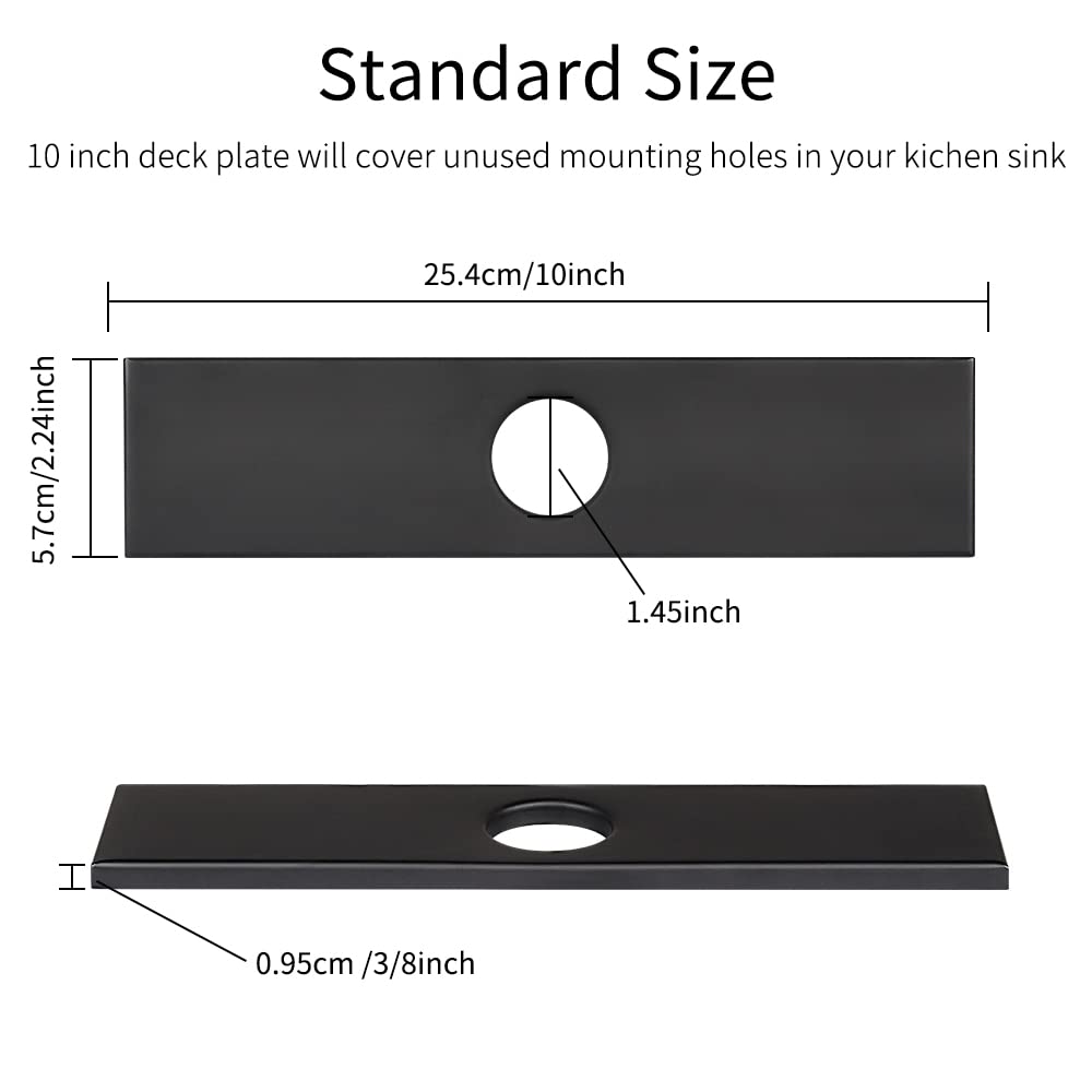 10 Inch Stainless Steel Faucet Deck Plate - Black Hole Cover for 1 or 3 Hole Kitchen & Bathroom Sinks - Durable Mounting Hole Cover for Unused Openings - Perfect for Modern Home Renovation and Sink Upgrades