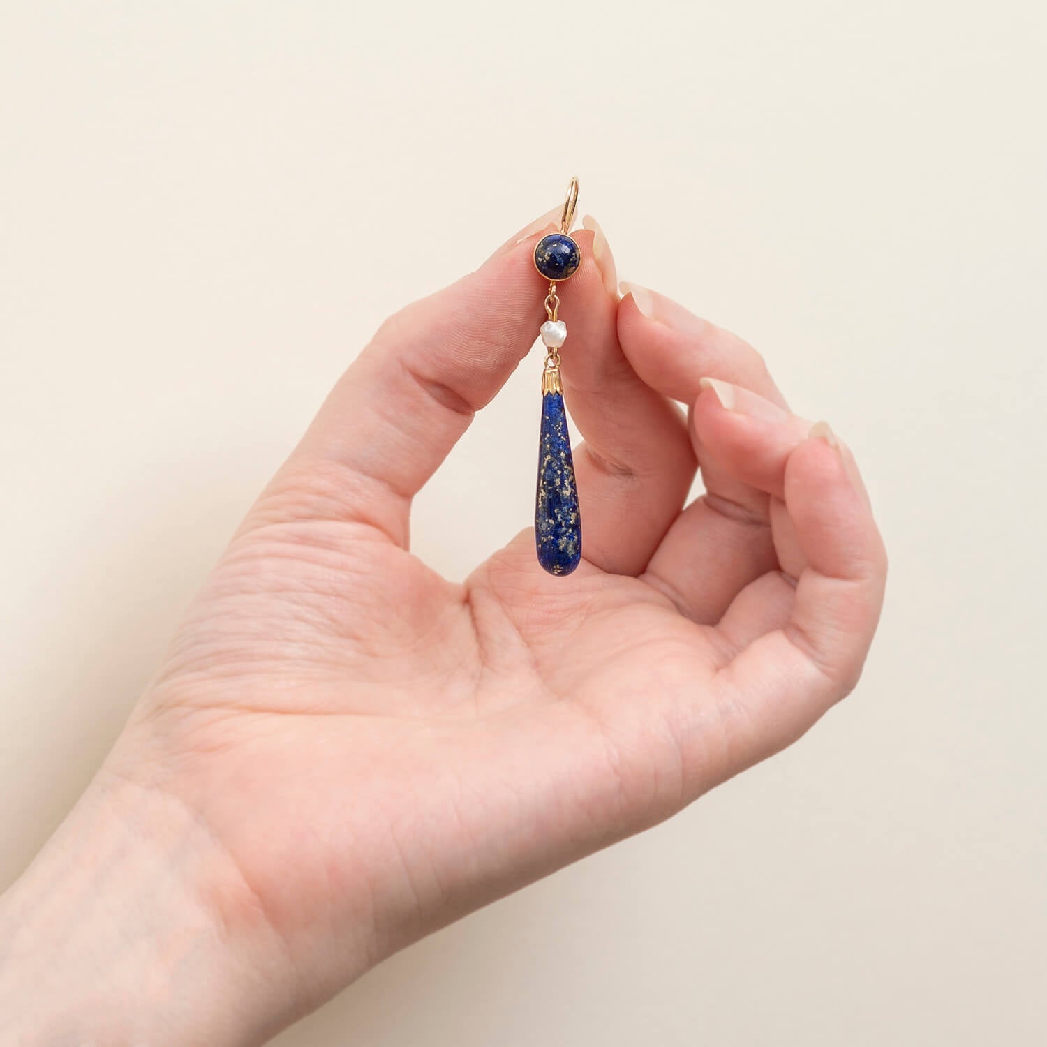 Victorian Style 14k Gold Lapis Lazuli and Pearl Dangle Earrings - Elegant Vintage Jewelry for Weddings, Parties & Special Occasions