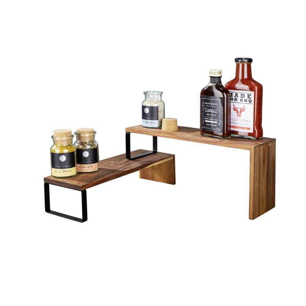 2-Tier Acacia Wood Kitchen Shelf Organizer - Pantry Storage Rack for Spices, Utensils & Small Appliances - Perfect for Countertop, Cabinet & Pantry Organization